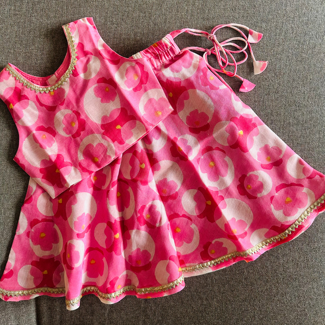 Chanderi Lehenga Set | Hand-Block Printed (Gota Work)