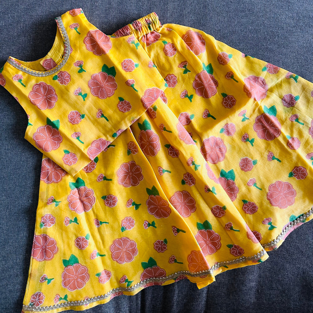 Chanderi Lehenga Set | Hand-Block Printed (Gota Work)