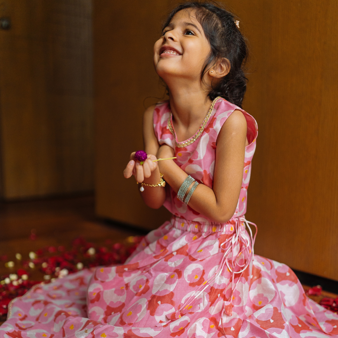 Chanderi Lehenga Set | Hand-Block Printed (Gota Work)