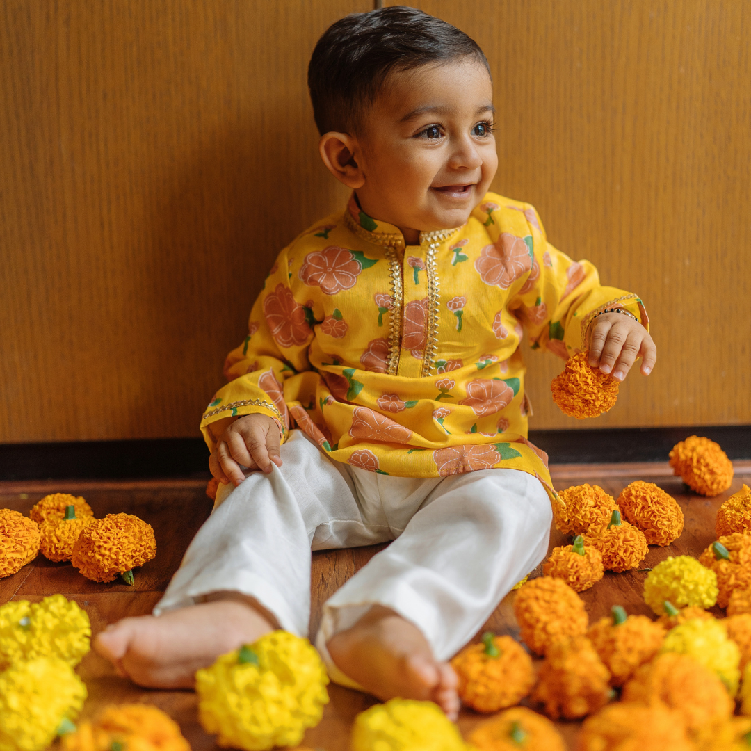 Chanderi Kurta Pyjama Set | Hand-Block Printed (Gota Work)