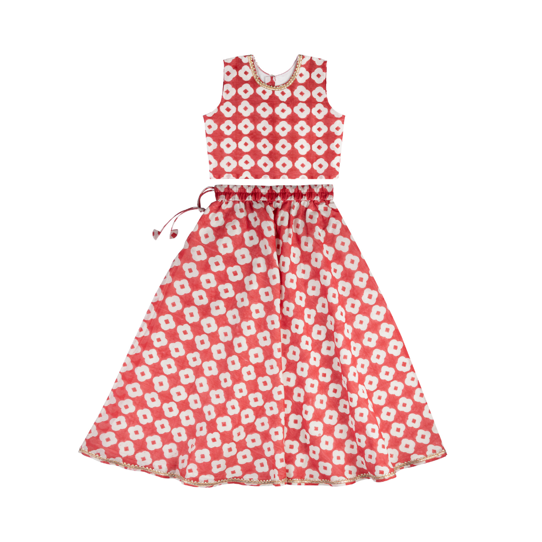 Chanderi Lehenga Set | Hand-Block Printed (Gota Work)