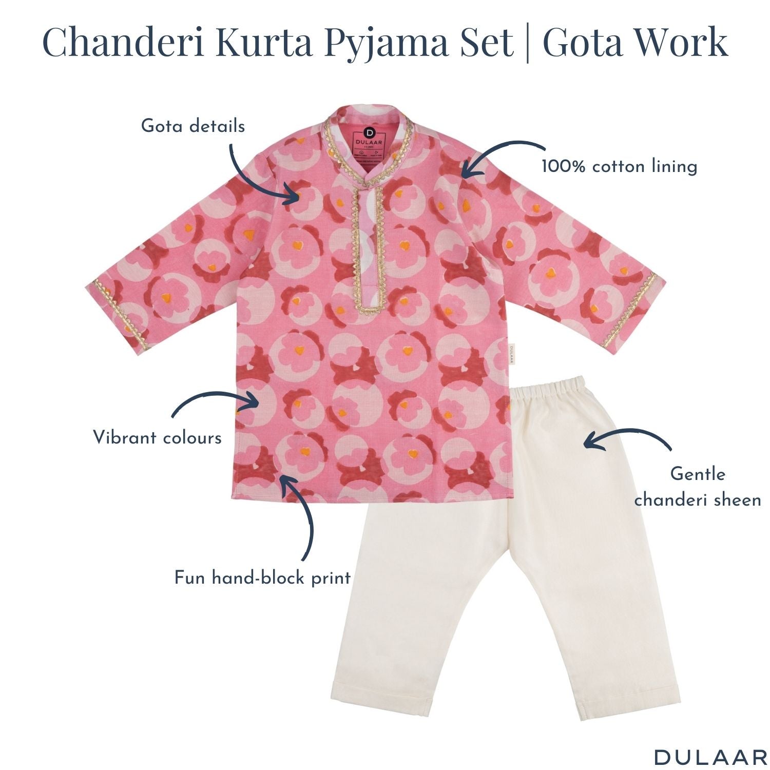 Chanderi Kurta Pyjama Set | Hand-Block Printed (Gota Work)