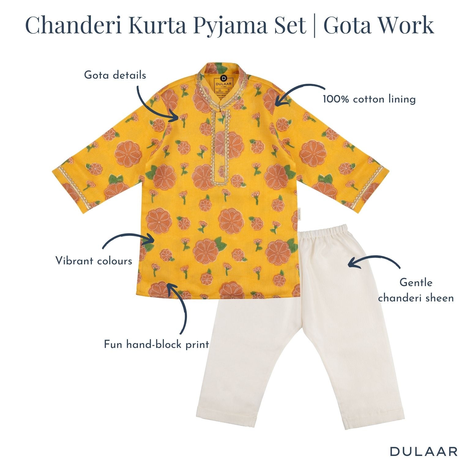 Chanderi Kurta Pyjama Set | Hand-Block Printed (Gota Work)