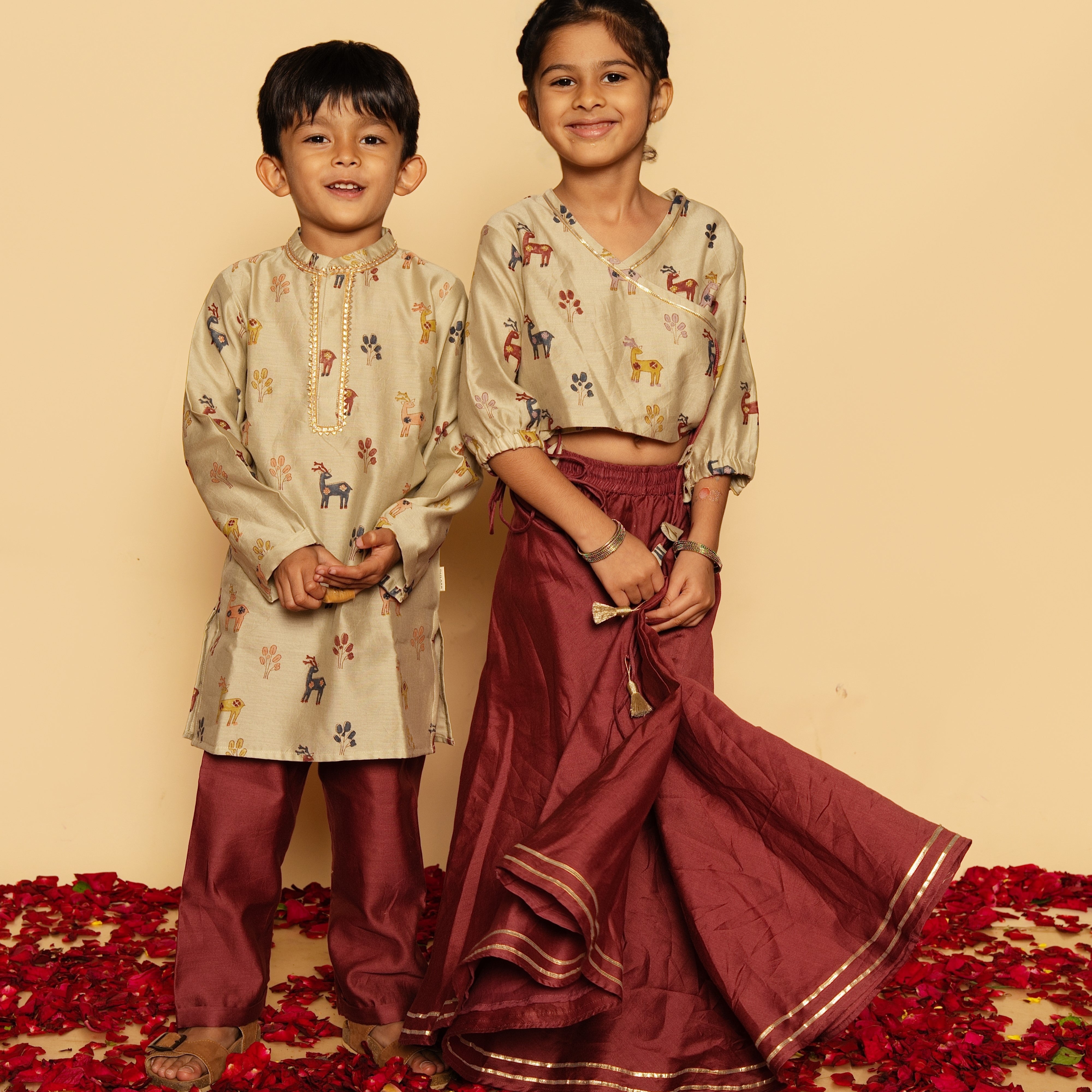 Chanderi Kurta Pyjama Set | Hand-Block Printed (Gota Work)