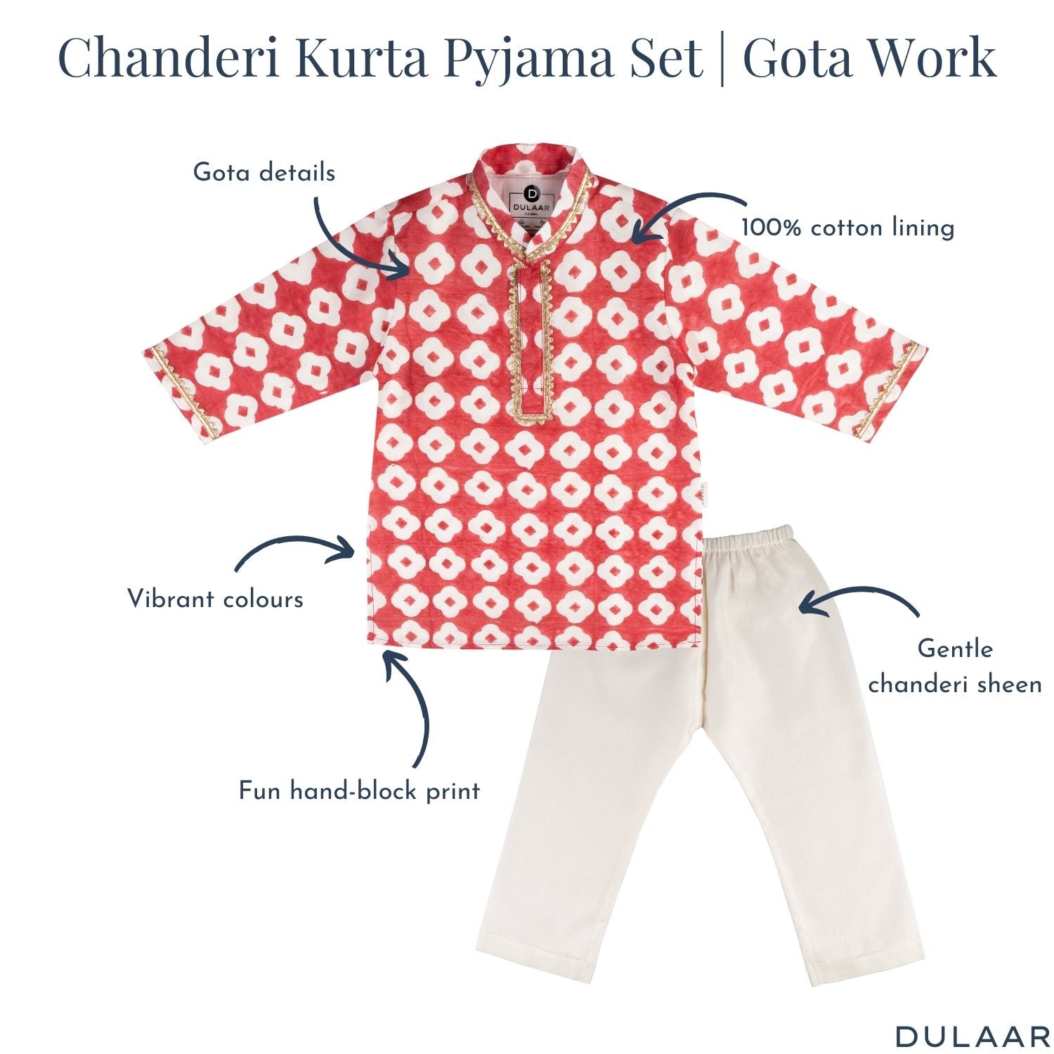 Chanderi Kurta Pyjama Set | Hand-Block Printed (Gota Work)