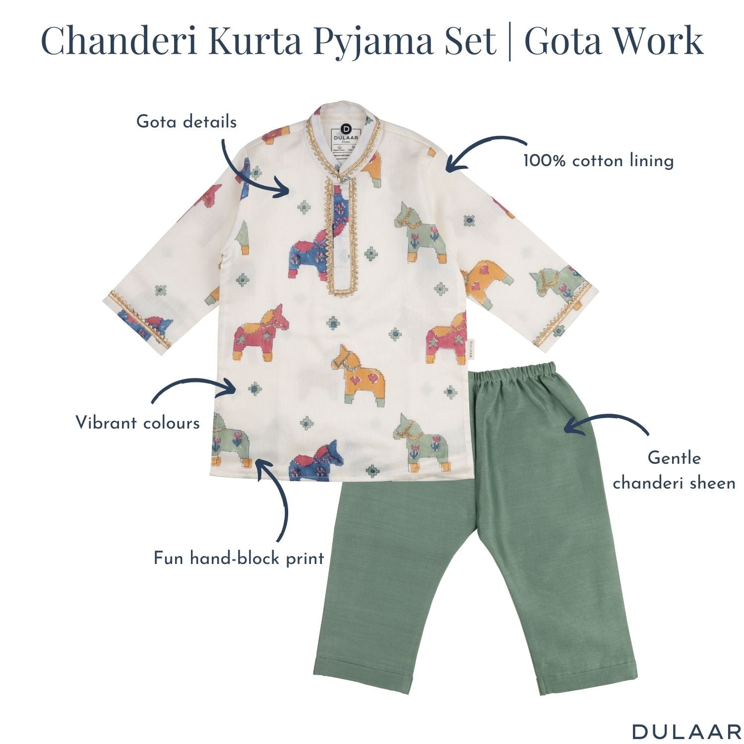 Chanderi Kurta Pyjama Set | Hand-Block Printed (Gota Work)