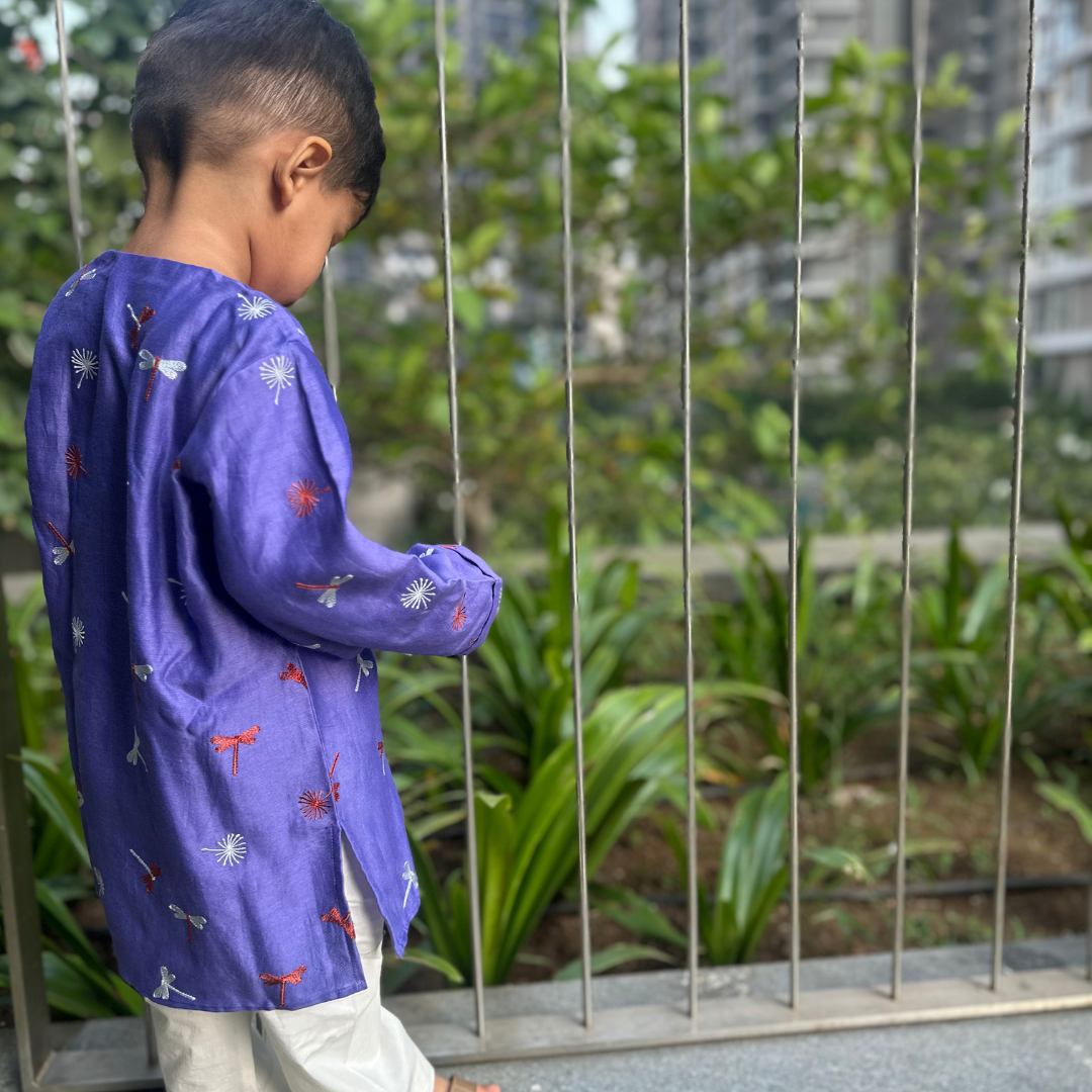Chanderi Kurta Pyjama Set | Embroidered