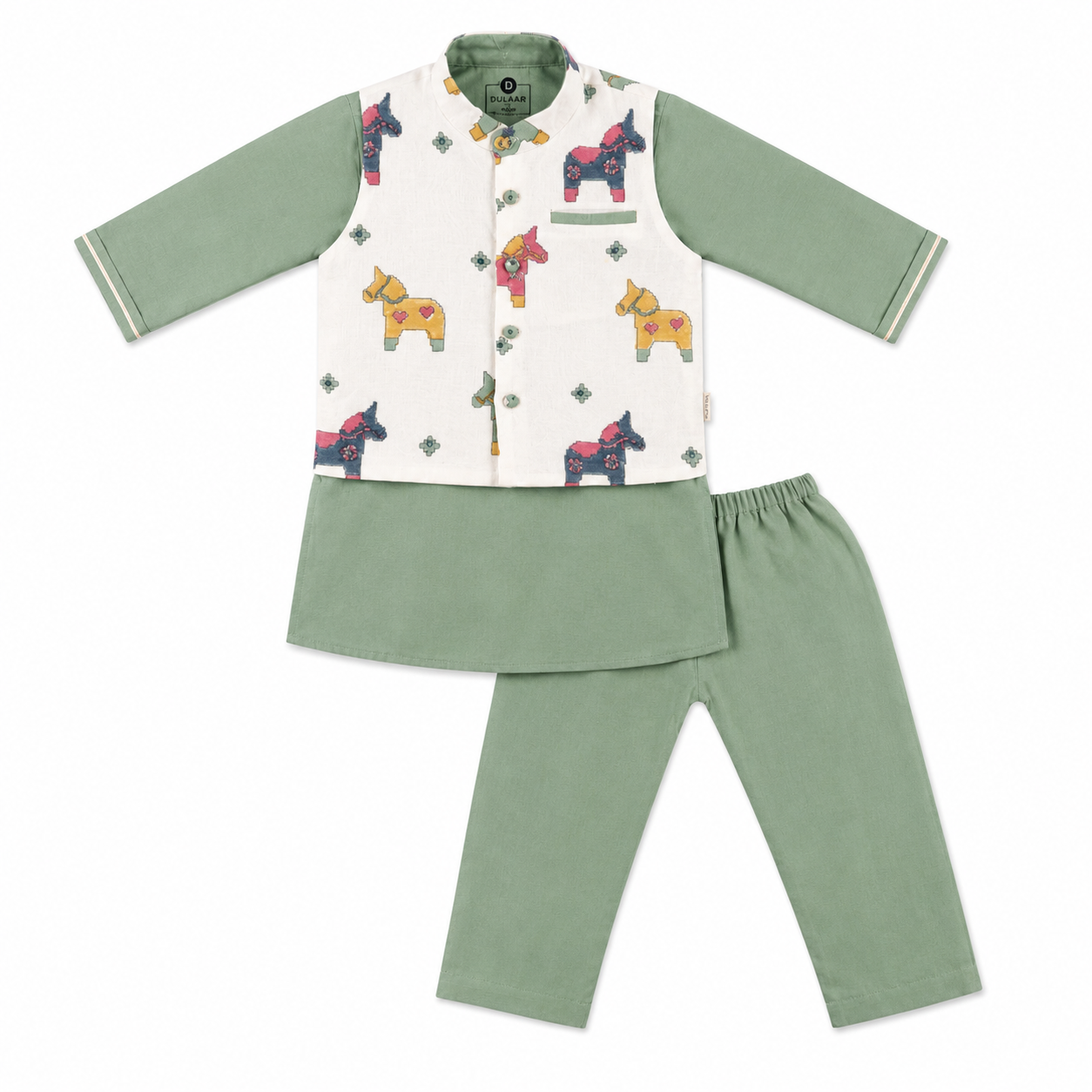 Chanderi Kurta Pyjama & Bandi Set | Hand-Block Printed