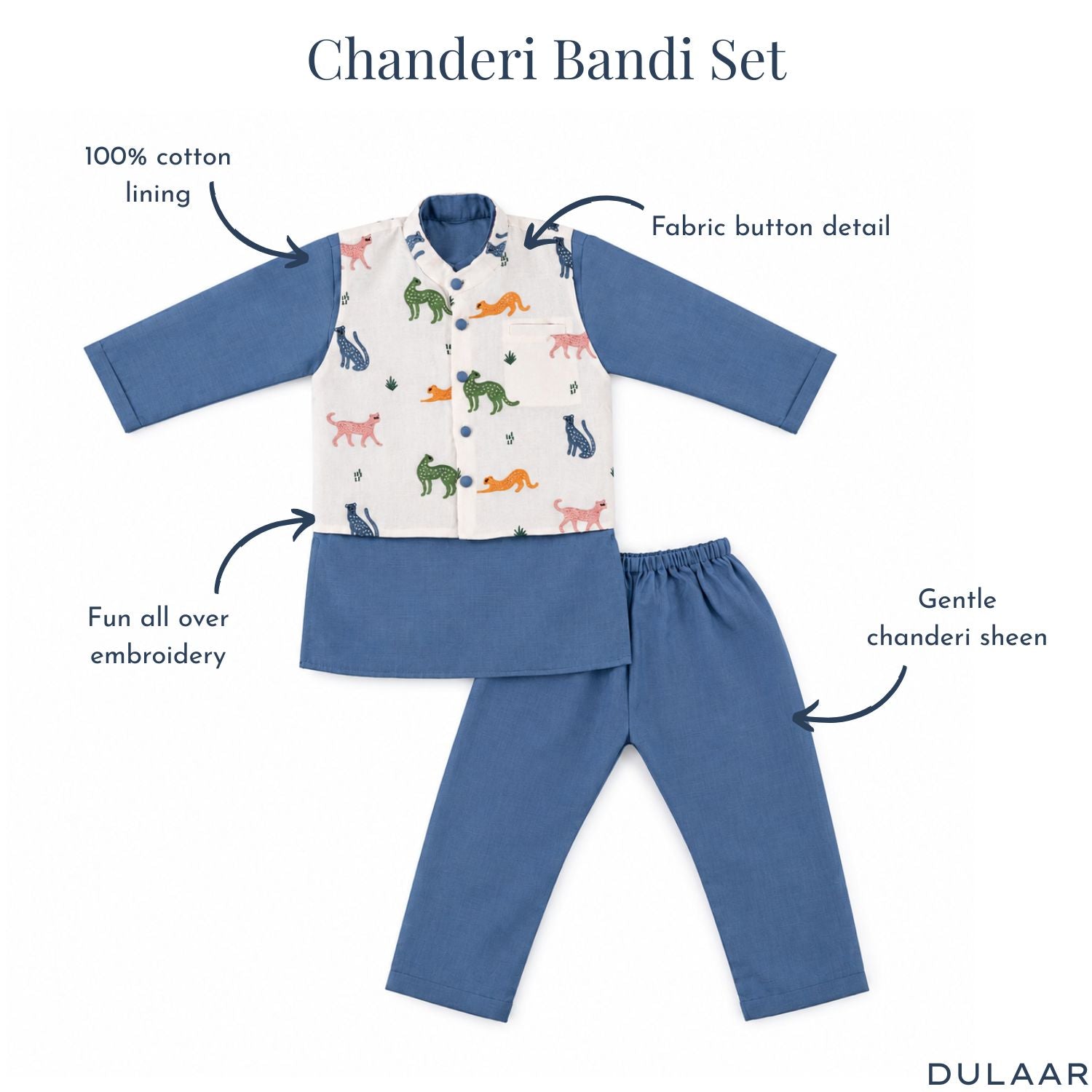 Chanderi Kurta Pyjama & Bandi Set | Embroidered