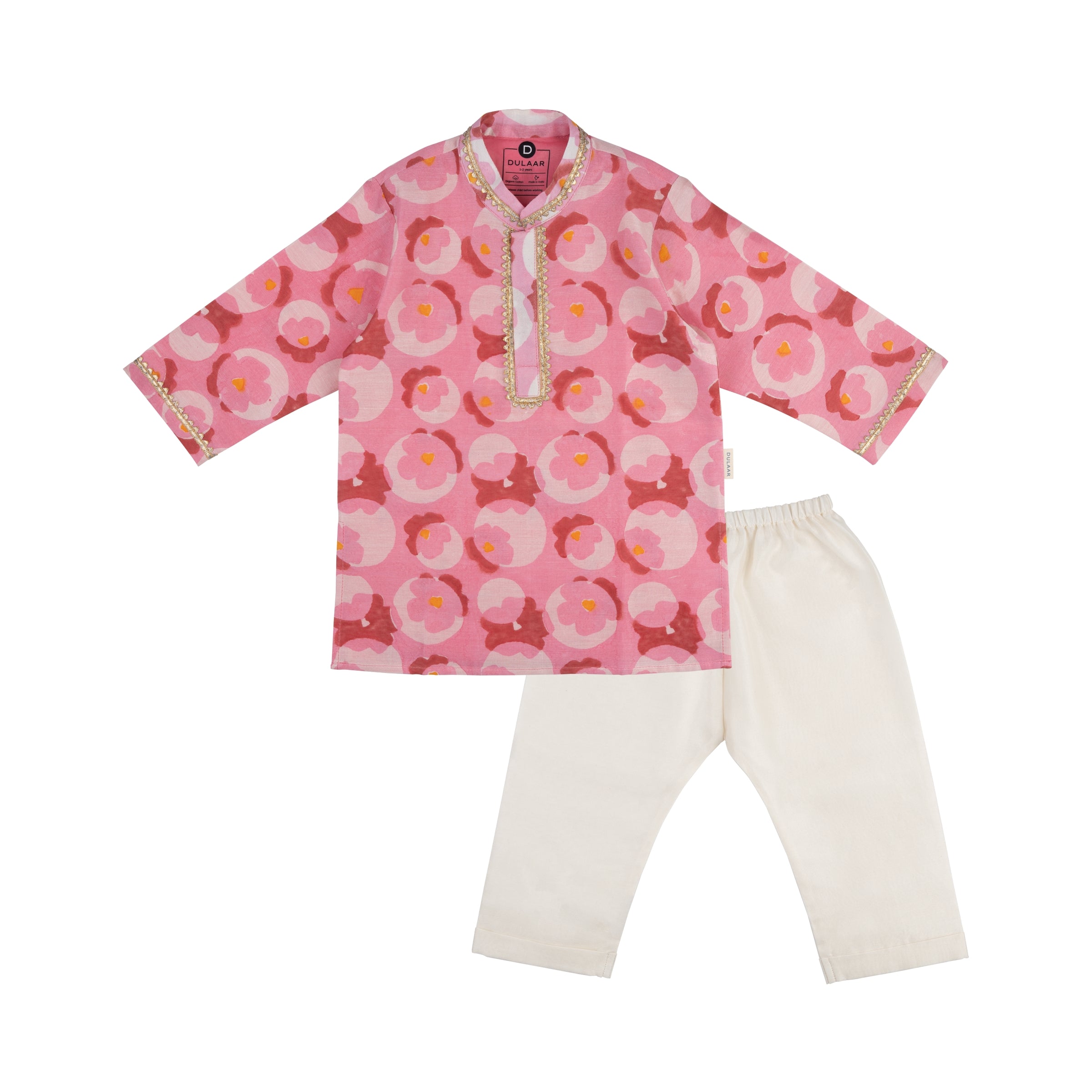 Chanderi Kurta Pyjama Set | Hand-Block Printed (Gota Work)