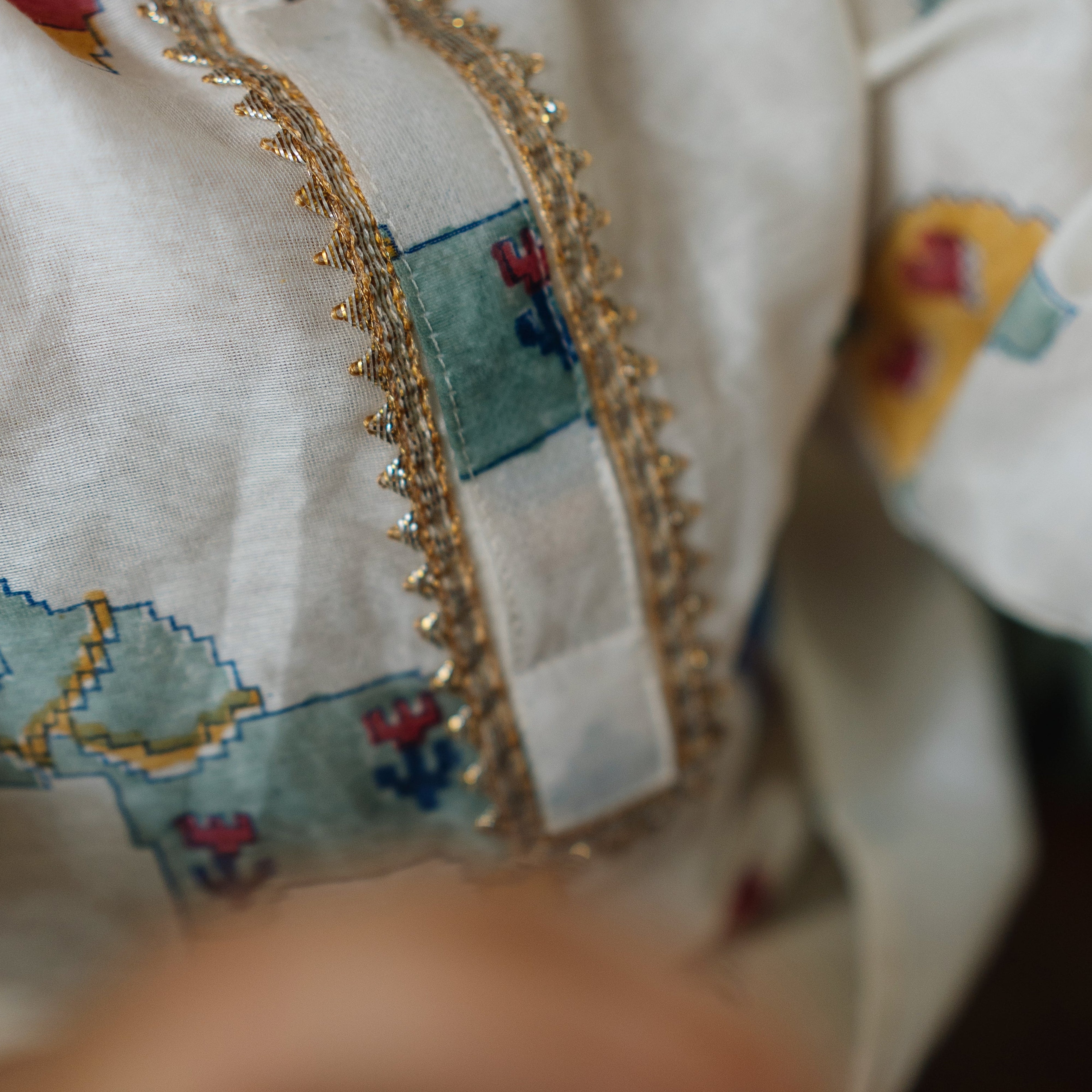 Chanderi Kurta Pyjama Set | Hand-Block Printed (Gota Work)