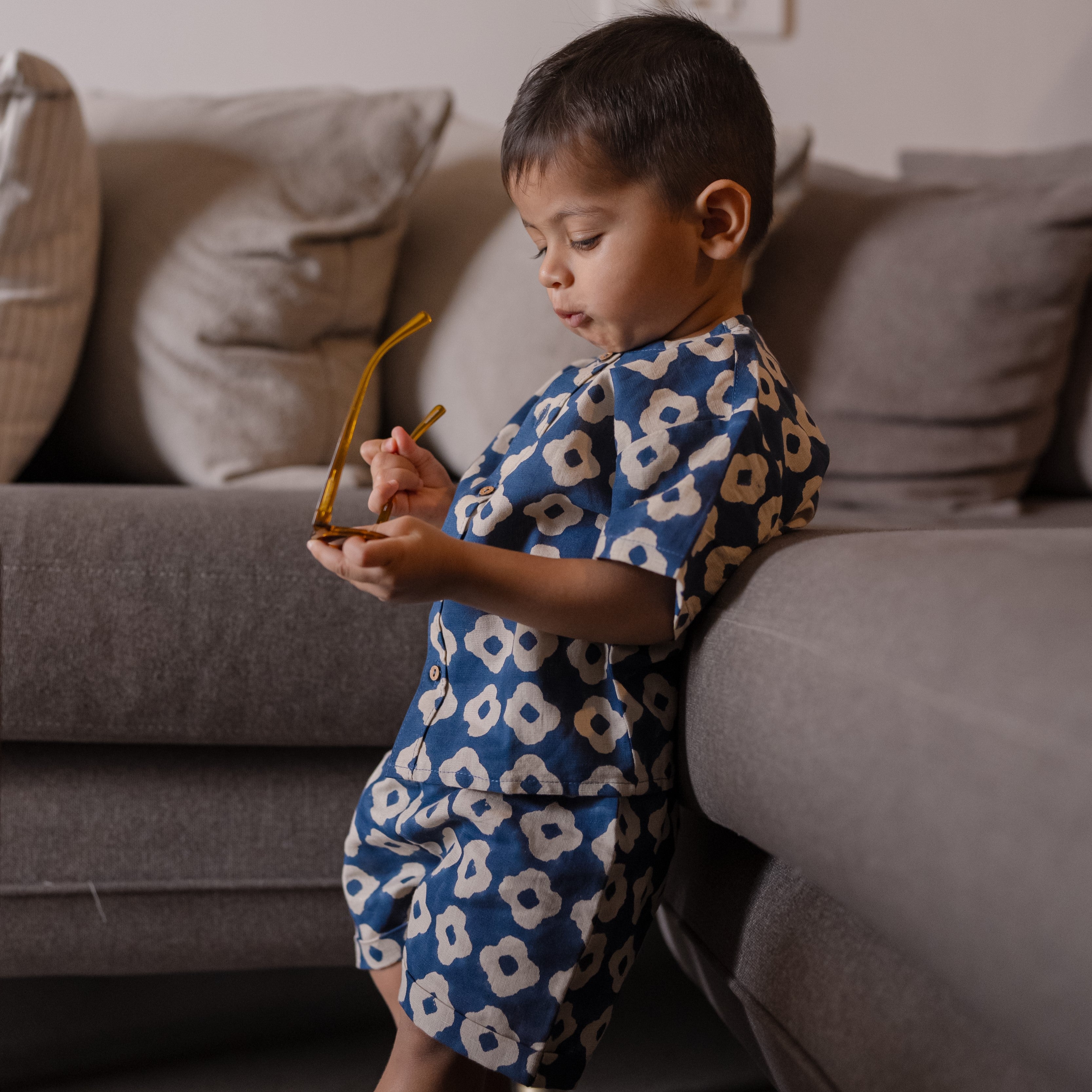 Cotton Linen Shirt & Shorts Co-ord Set | Hand-Block Printed