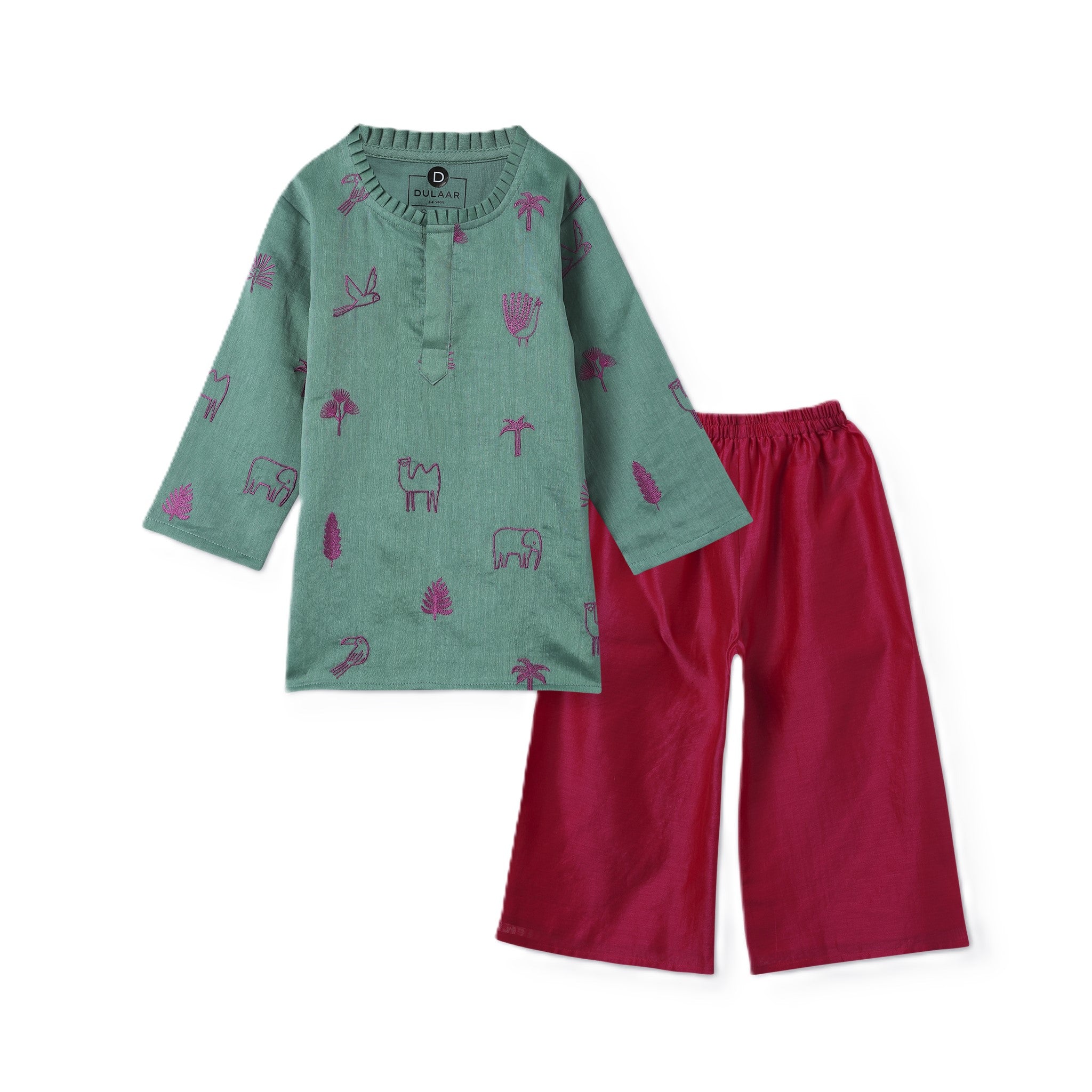 Chanderi Kurti Pants Set | Embroidered