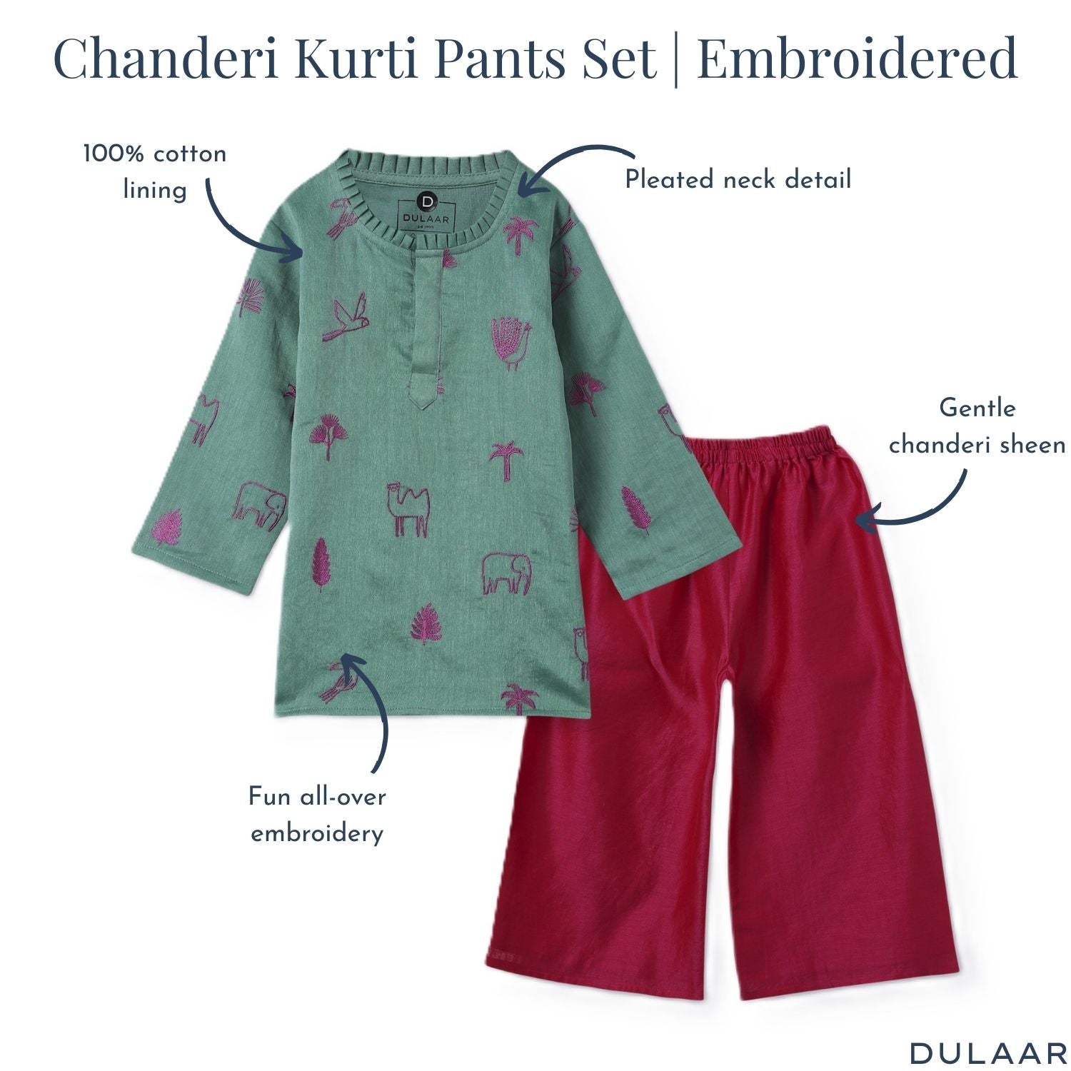 Chanderi Kurti Pants Set | Embroidered