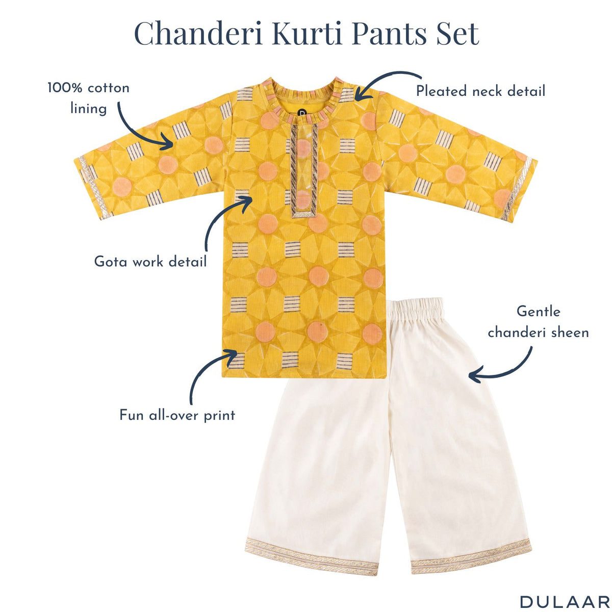 Chanderi Kurti Pants Set | Hand Blocked (Gota Work)