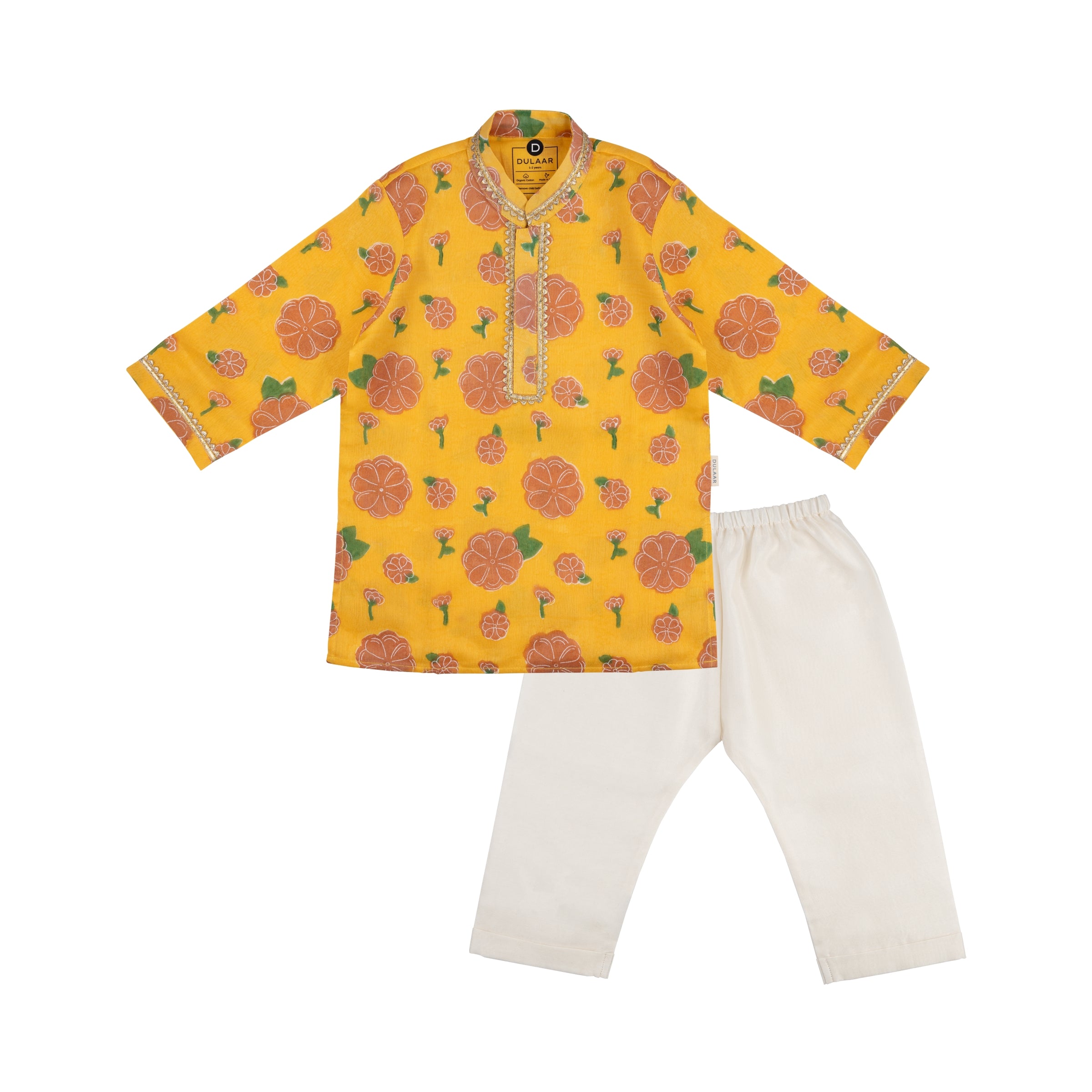 Chanderi Kurta Pyjama Set | Hand-Block Printed (Gota Work)