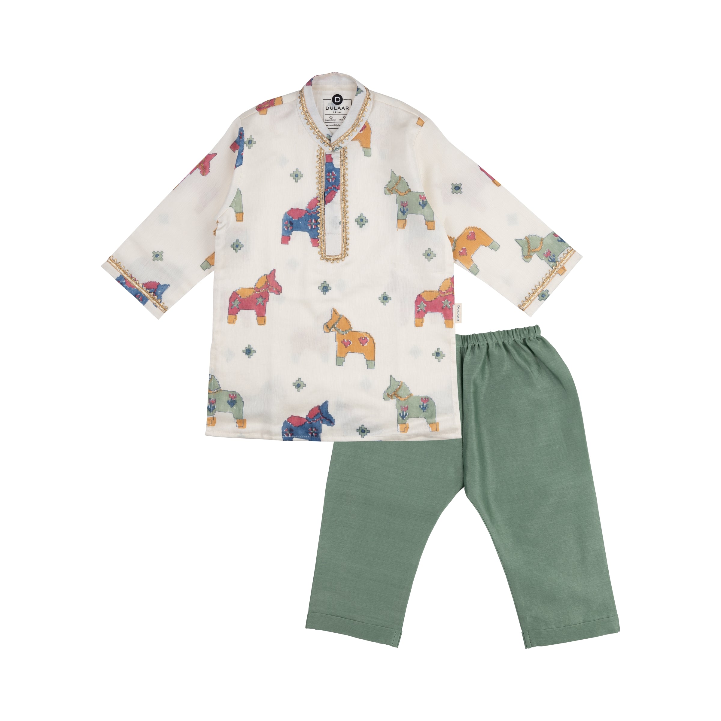 Chanderi Kurta Pyjama Set | Hand-Block Printed (Gota Work)