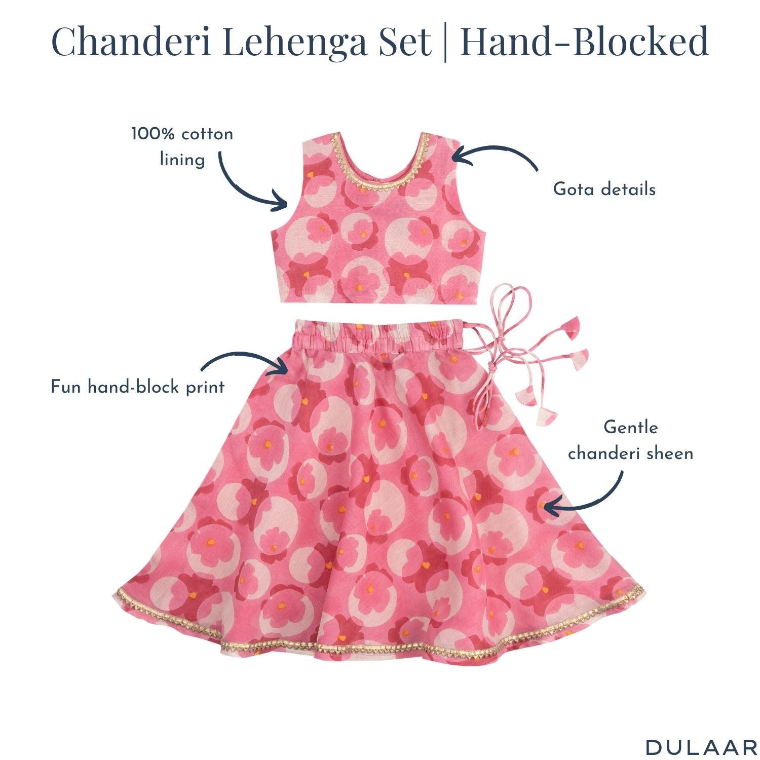 Chanderi Lehenga Set | Hand-Block Printed (Gota Work)