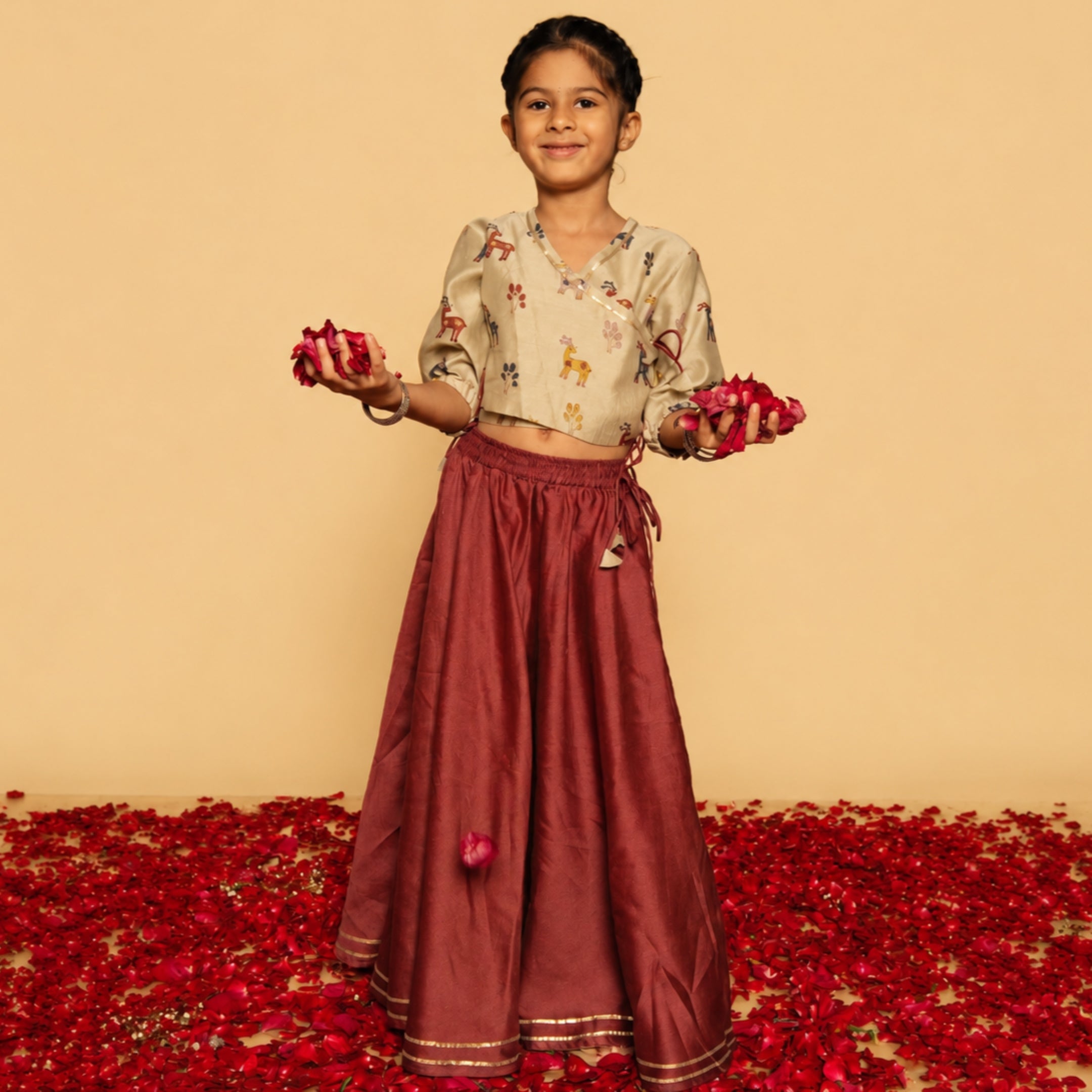 Chanderi Lehenga Set | Hand-Block Printed (Gota Work)