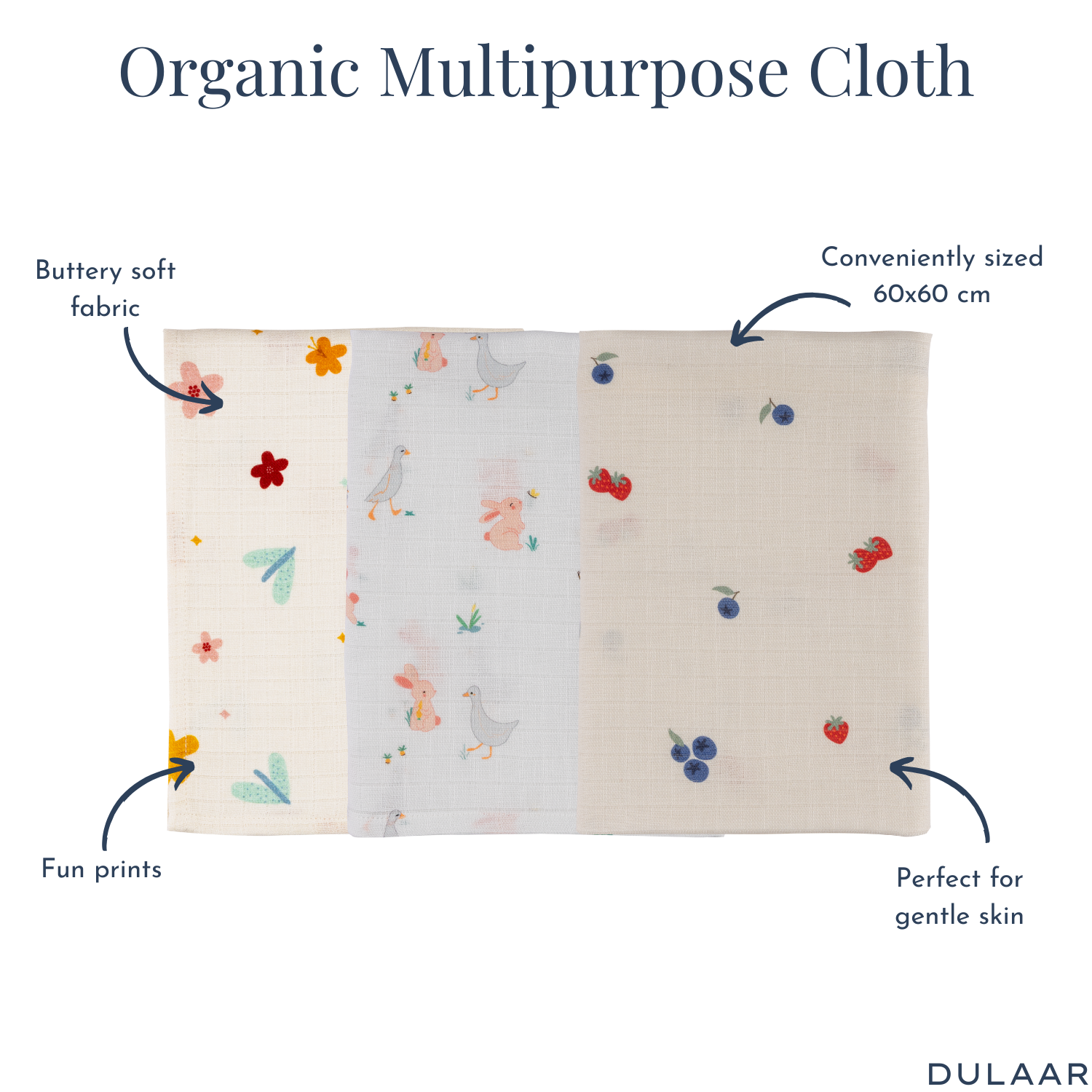 Organic Muslin Multipurpose Cloth (Set of 3)