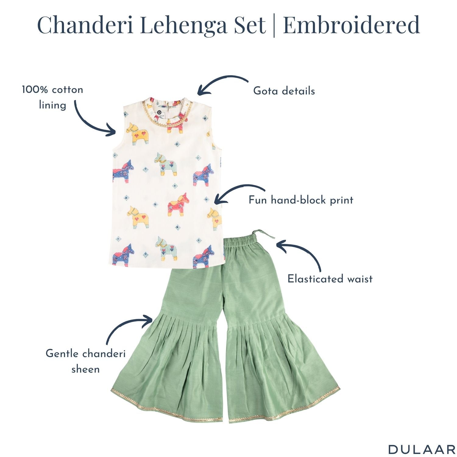 Chanderi Sharara Set | Hand-Block Printed (Gota Work)
