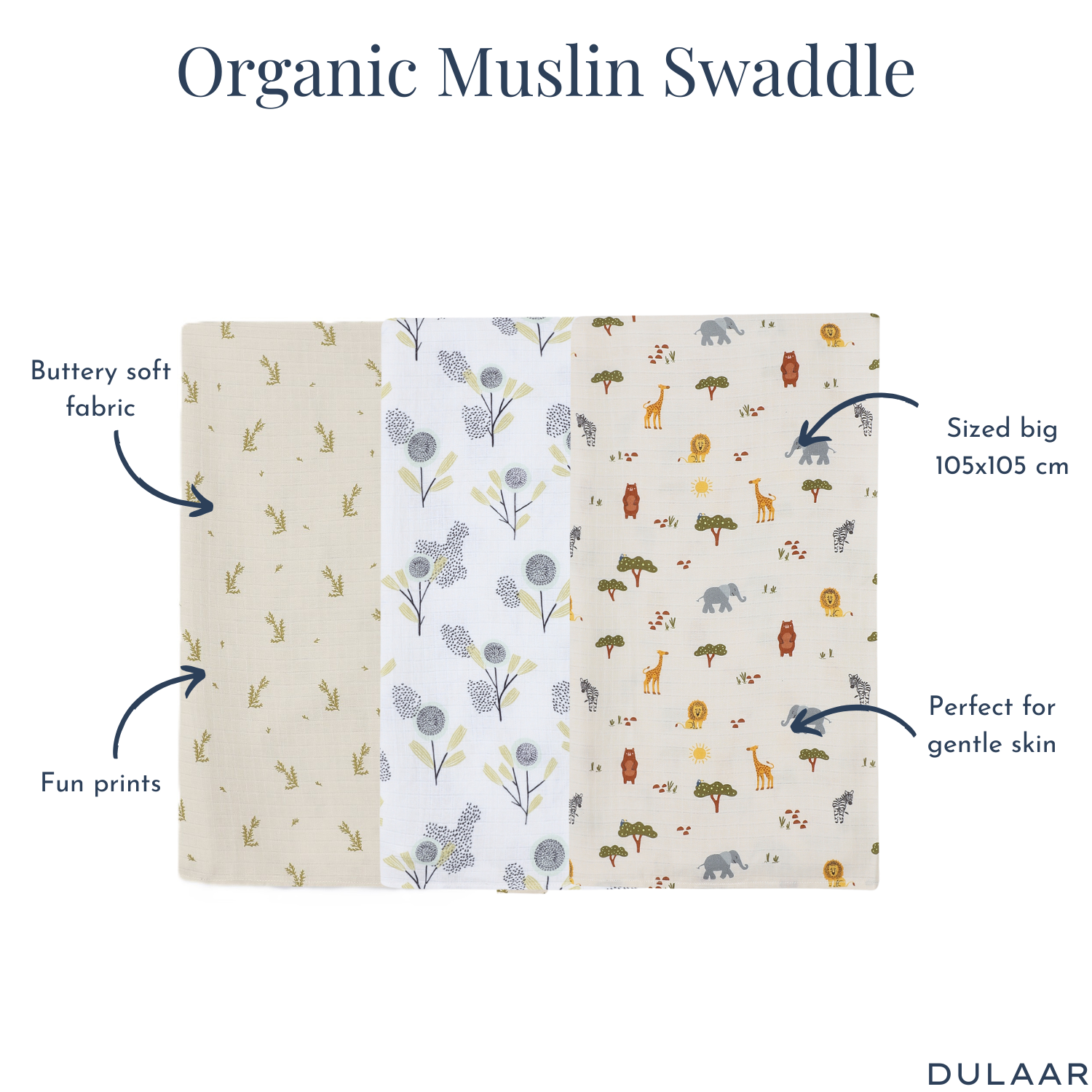Organic Muslin Swaddle (Set of 3)