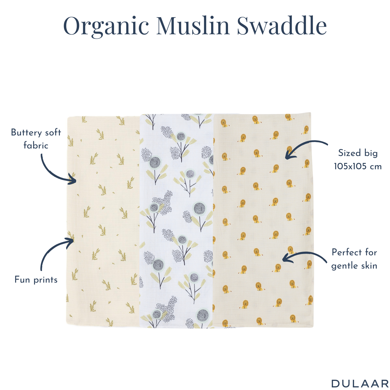 Organic Muslin Swaddle (Set of 3)