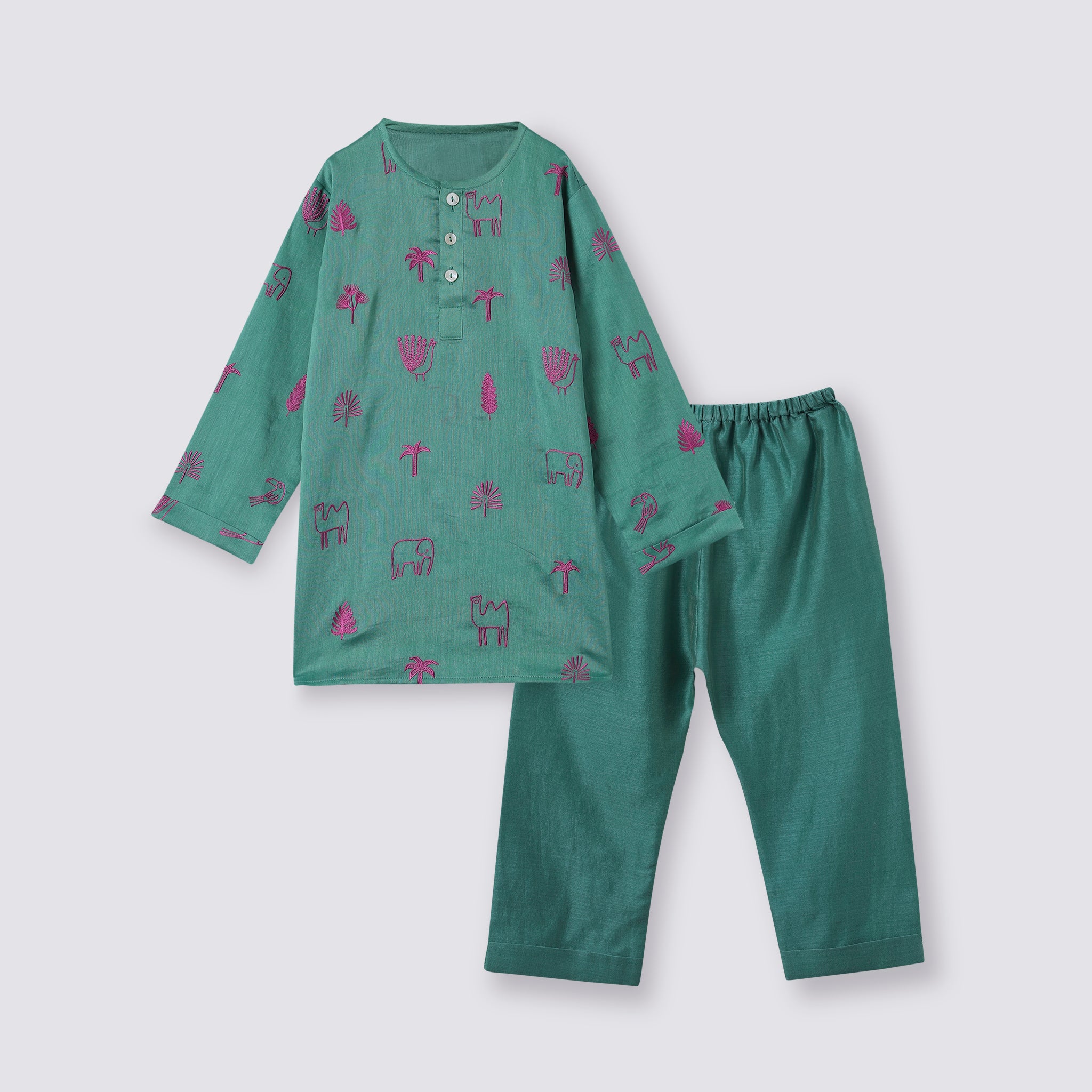 Chanderi Kurta Pyjama Set | Embroidered