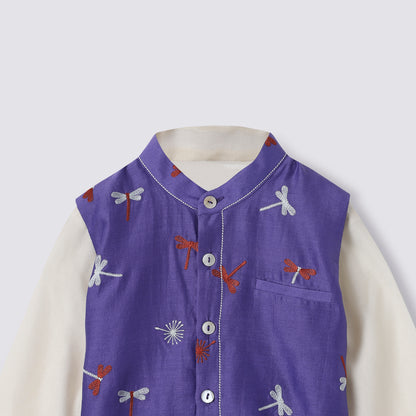 Chanderi Kurta Pyjama & Bandi Set | Embroidered