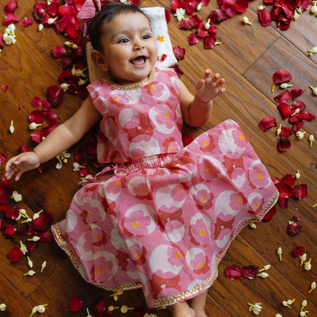 Chanderi Lehenga Set | Hand-Block Printed (Gota Work)