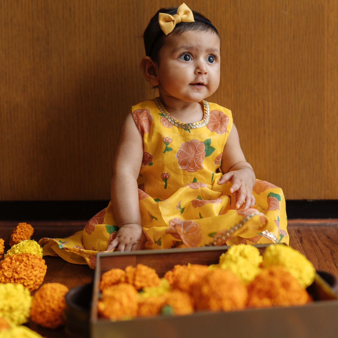 Chanderi Lehenga Set | Hand-Block Printed (Gota Work)