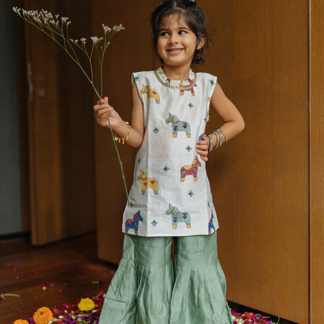 Chanderi Sharara Set | Hand-Block Printed (Gota Work)