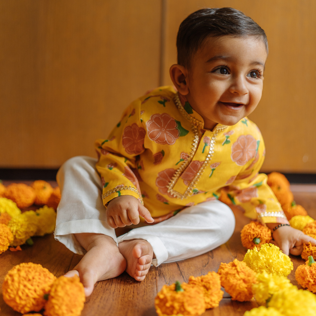 Chanderi Kurta Pyjama Set | Hand-Block Printed (Gota Work)