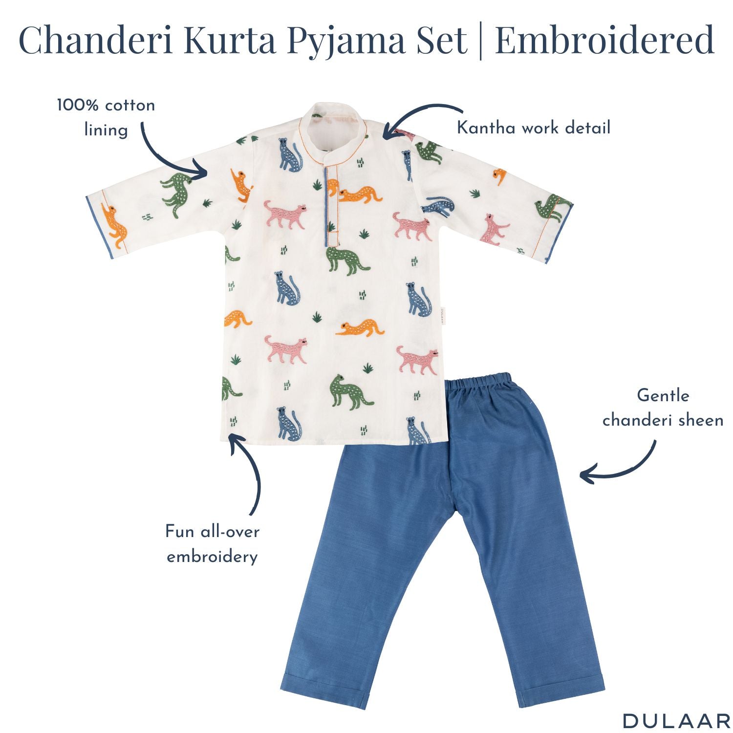 Chanderi Kurta Pyjama Set | Embroidered
