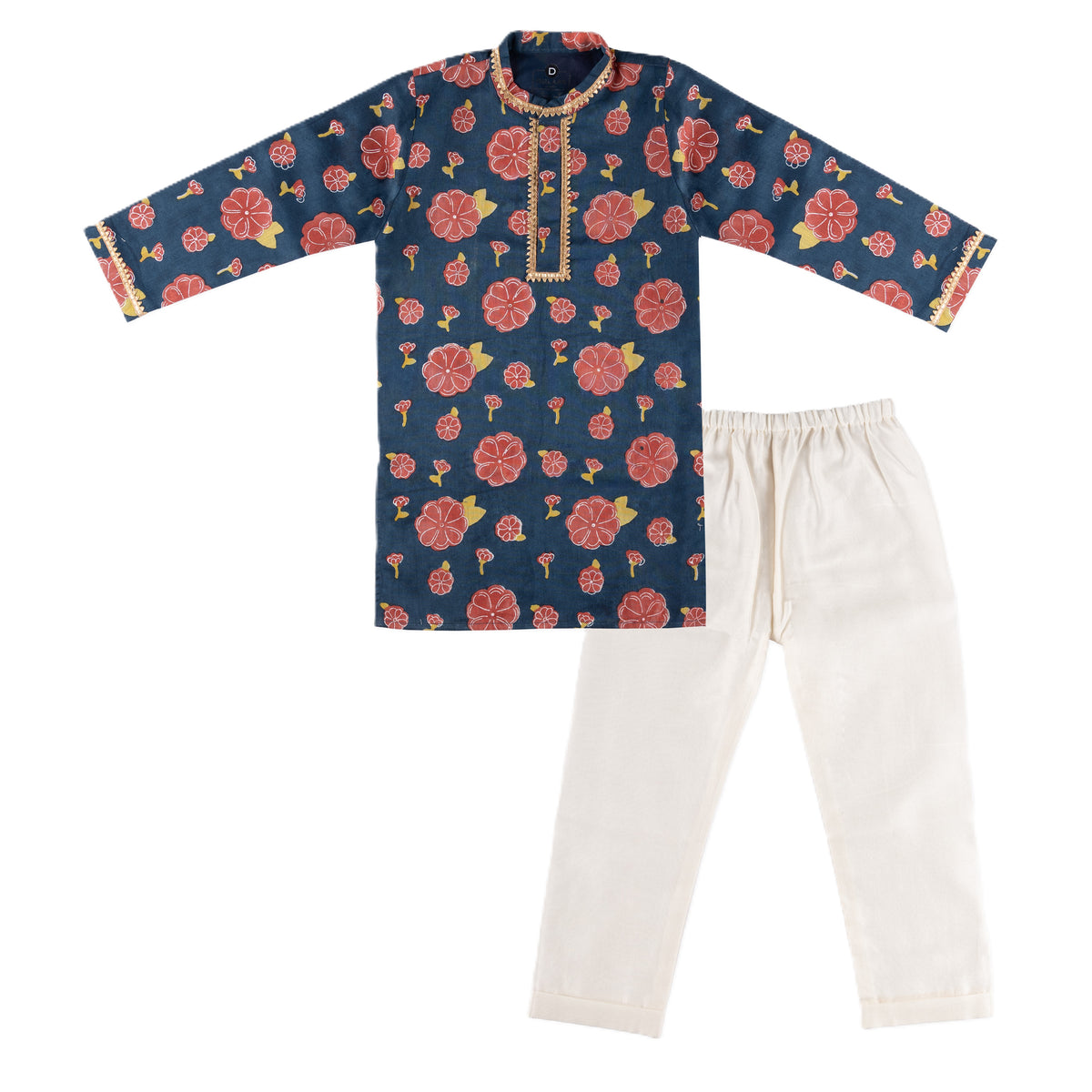 Chanderi Kurta Pyjama Set | Hand-Block Printed (Gota Work)