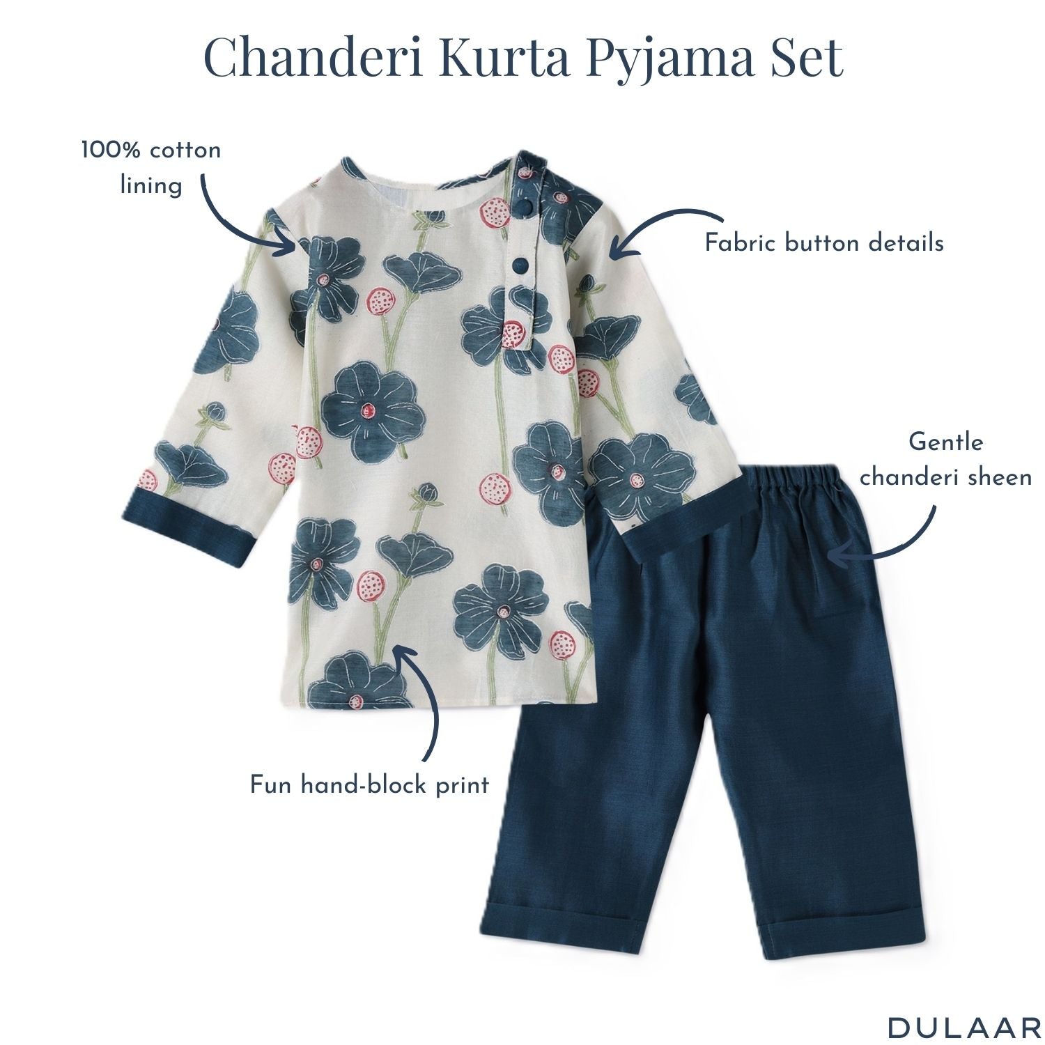 Chanderi Kurta Pyjama Set | Hand-Block Printed