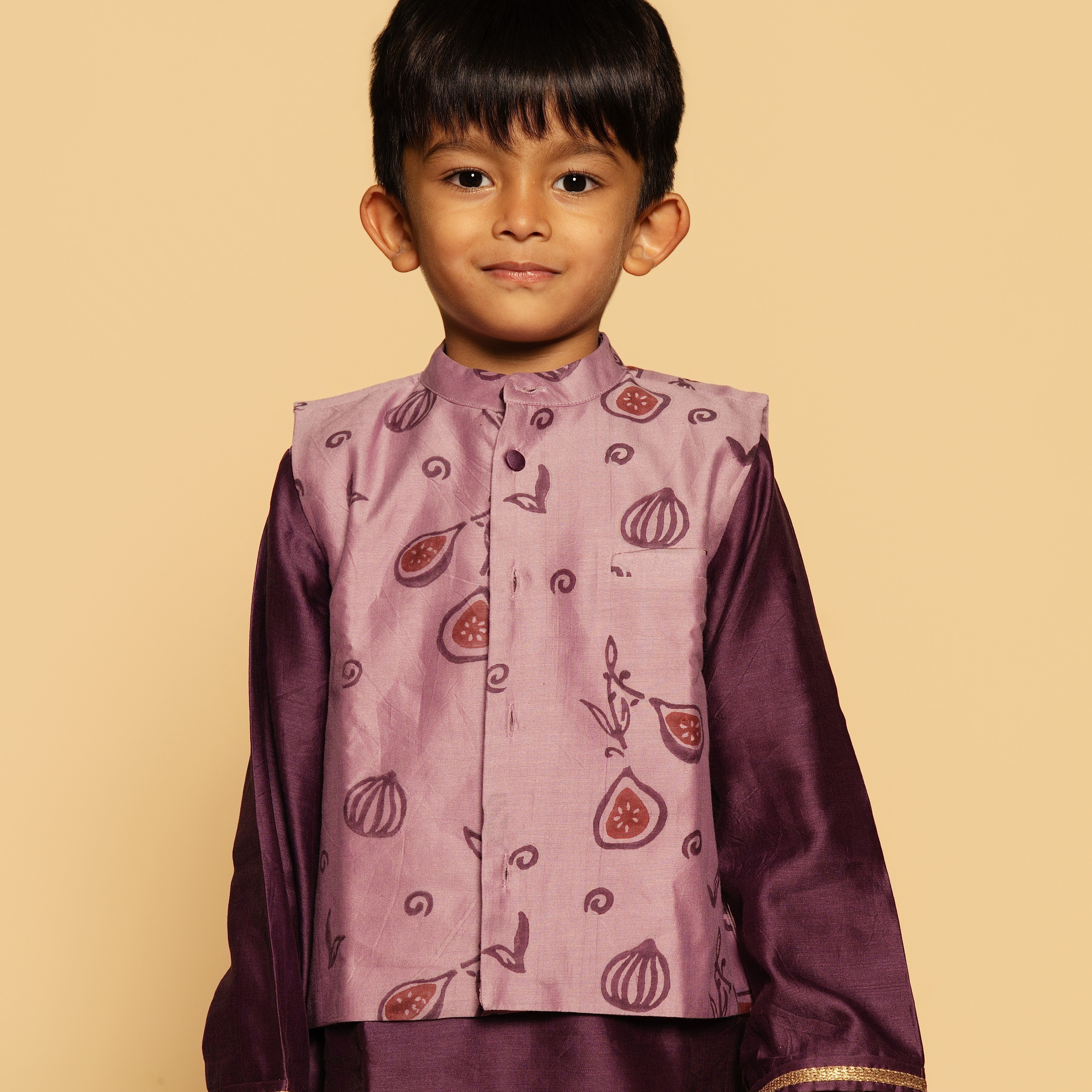 Chanderi Kurta Pyjama & Bandi Set | Hand-Block Printed