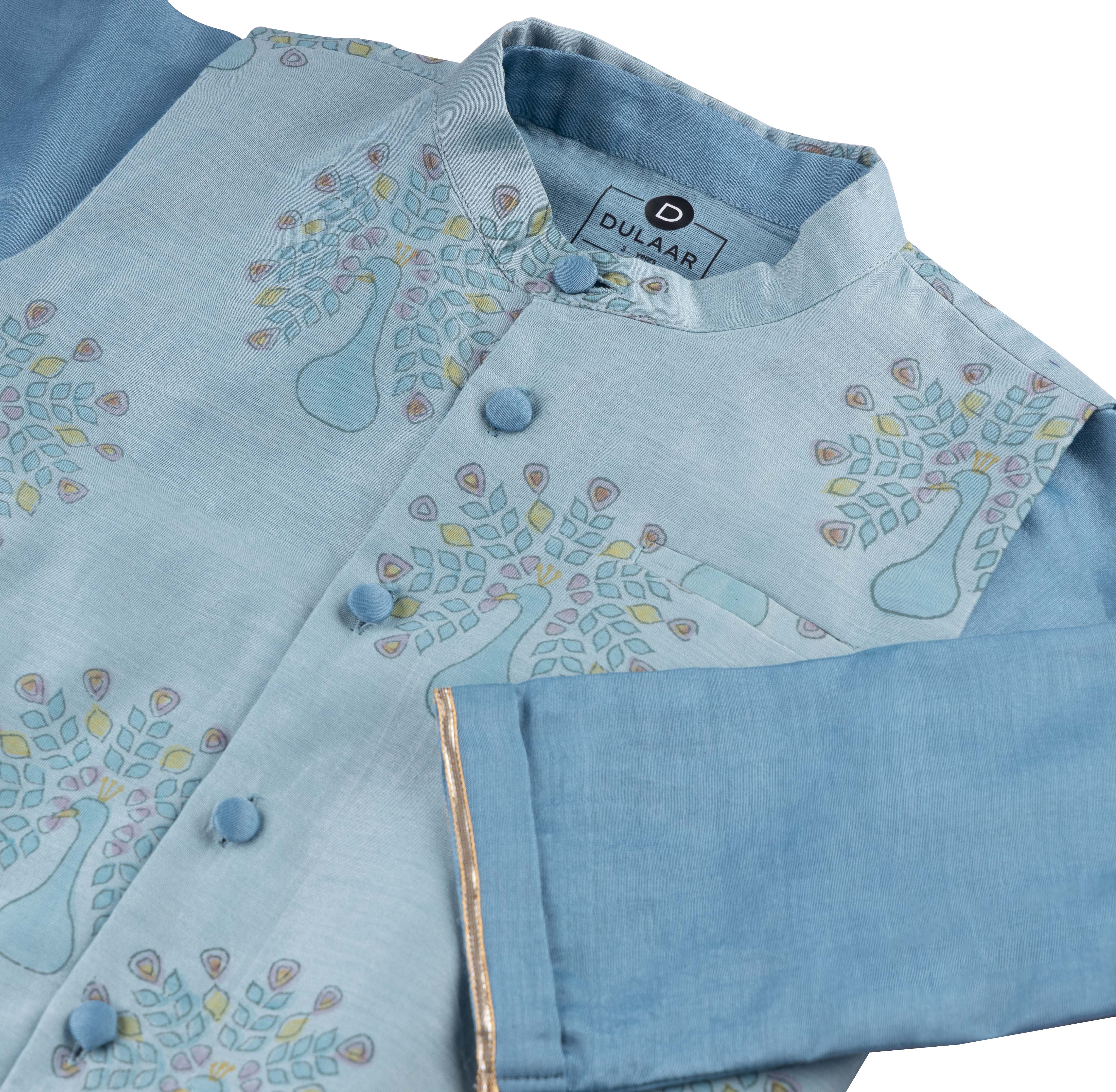 Chanderi Kurta Pyjama & Bandi Set | Hand-Block Printed