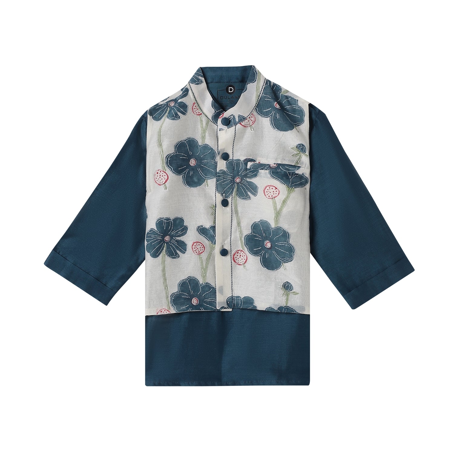 Chanderi Kurta Pyjama & Bandi Set | Hand-Block Printed