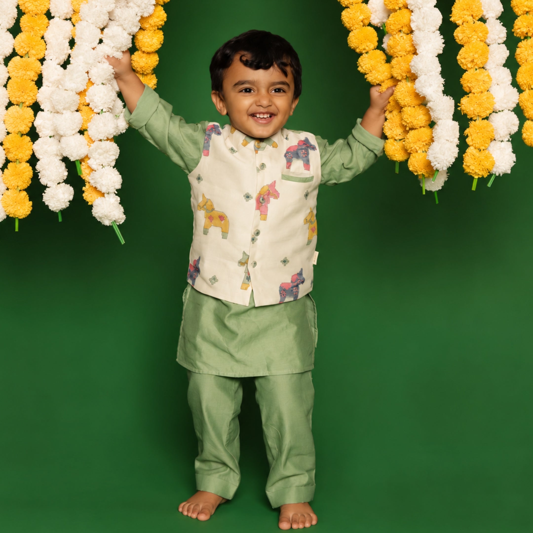 Chanderi Kurta Pyjama & Bandi Set | Hand-Block Printed