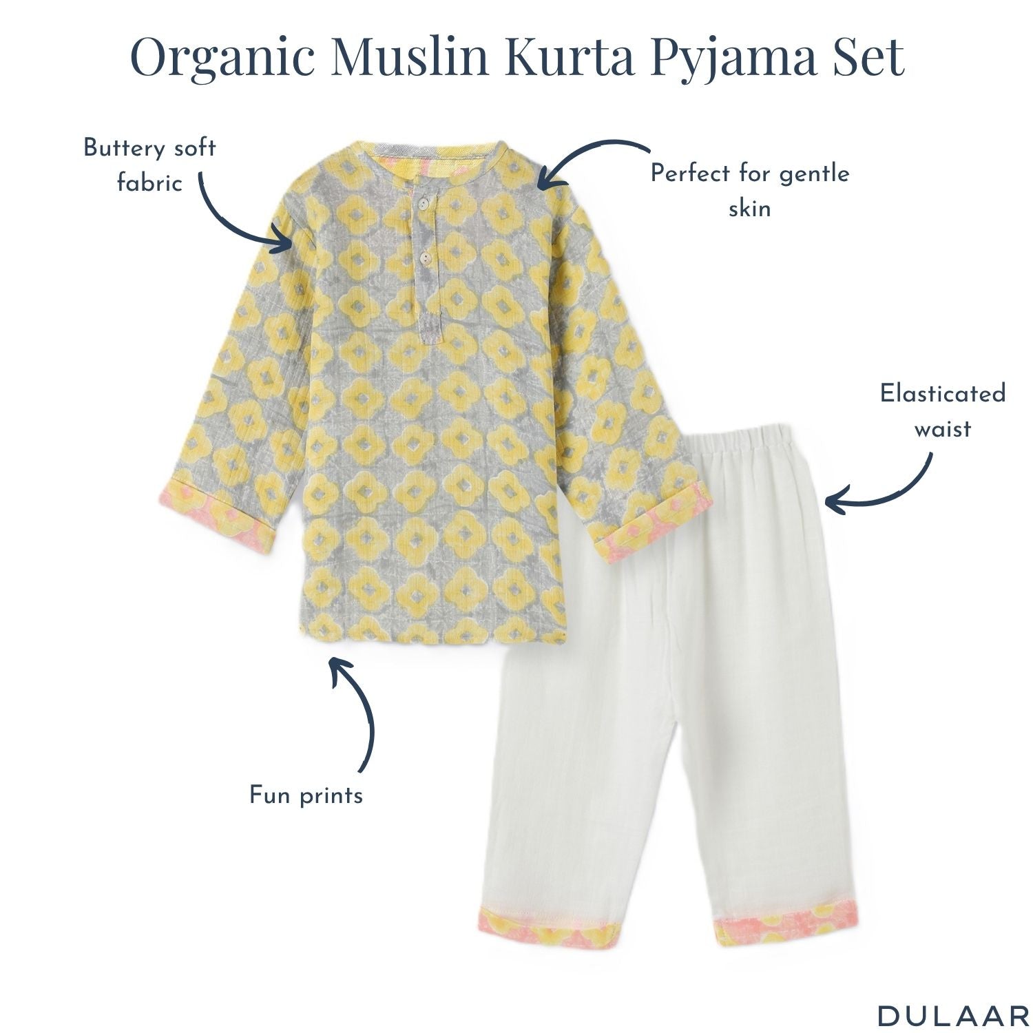 Organic Muslin Kurta Pyjama Set | Hand-Block Printed