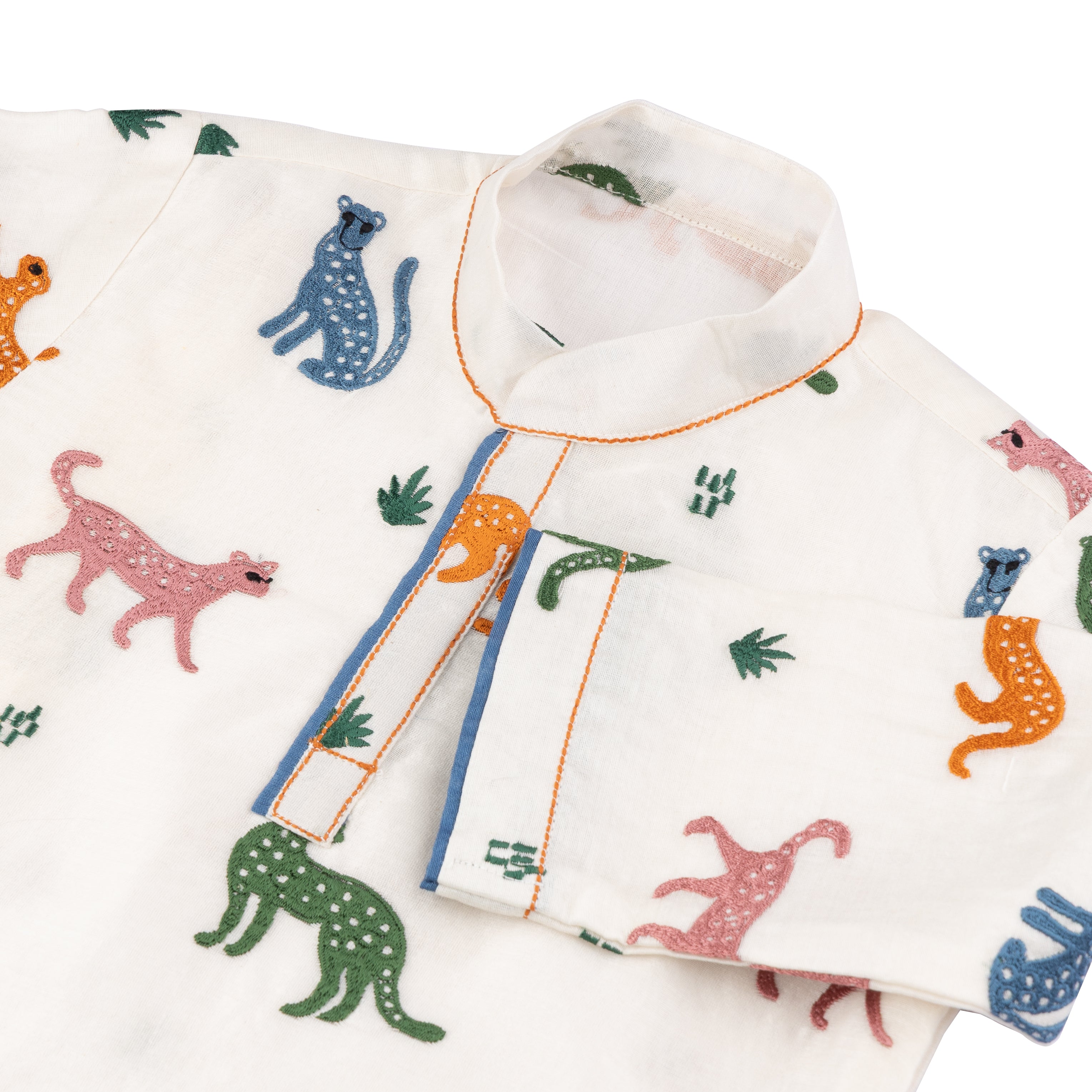 Chanderi Kurta Pyjama Set | Embroidered