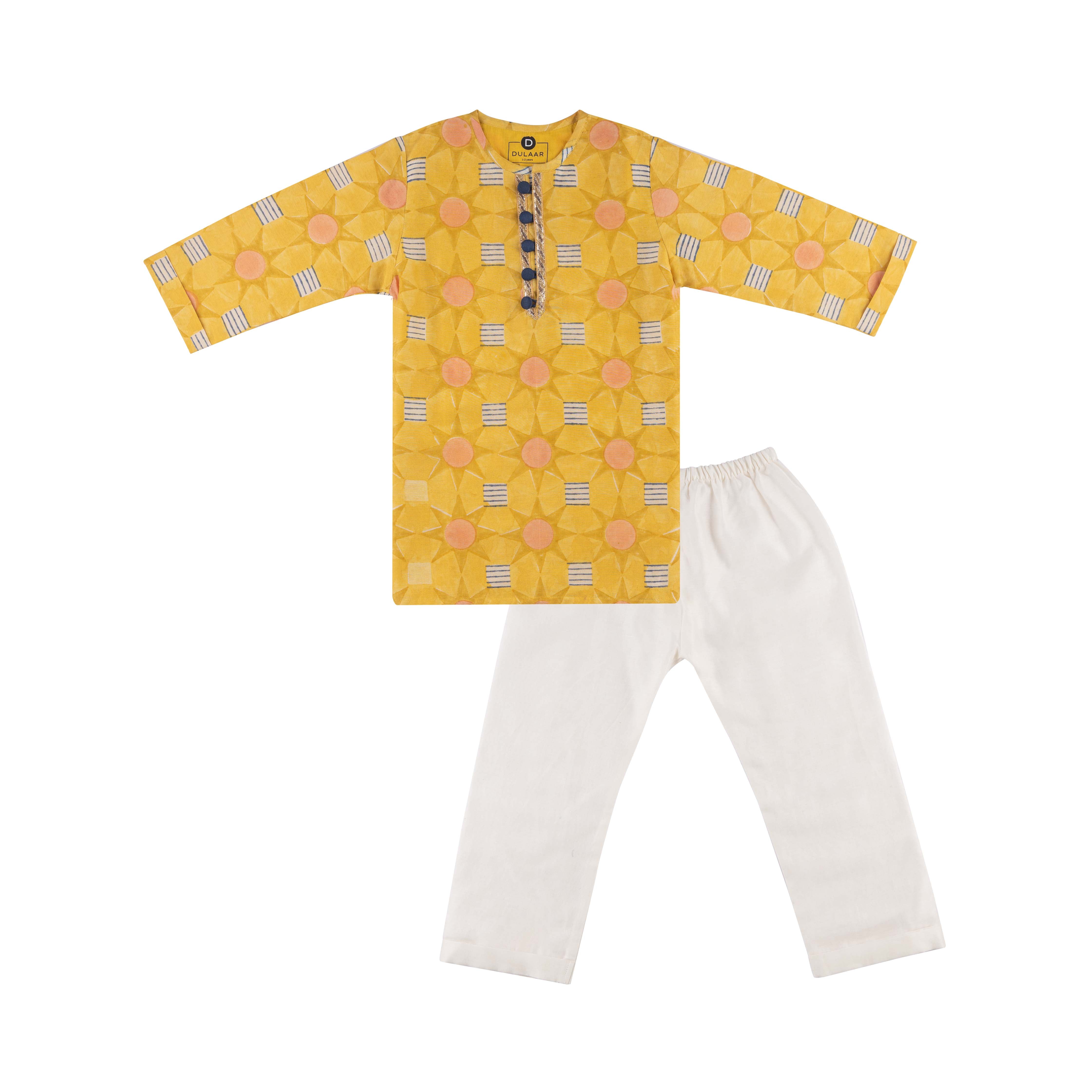 Chanderi Kurta Pyjama Set | Hand-Block Printed (Gota Work)