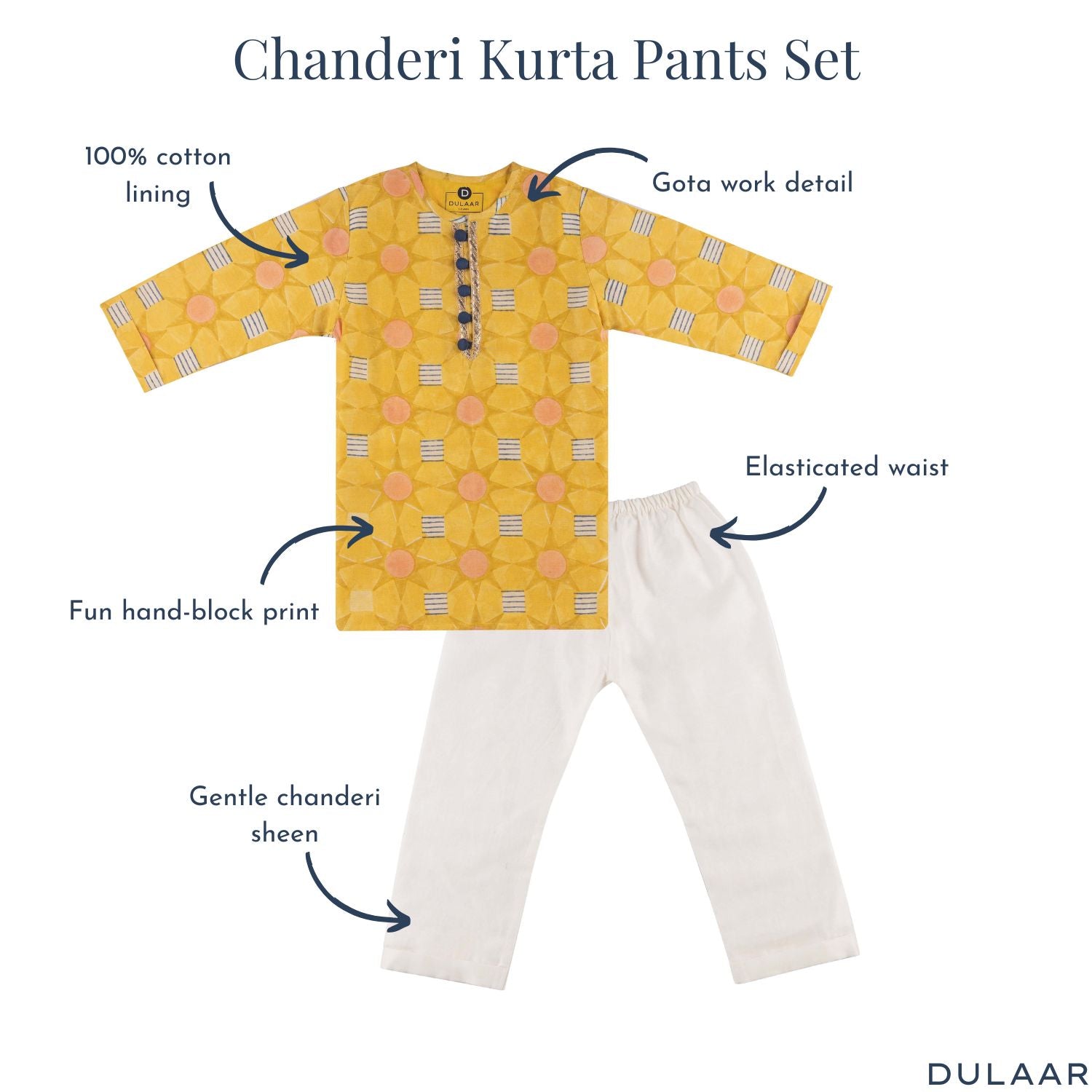 Chanderi Kurta Pyjama Set | Hand-Block Printed (Gota Work)