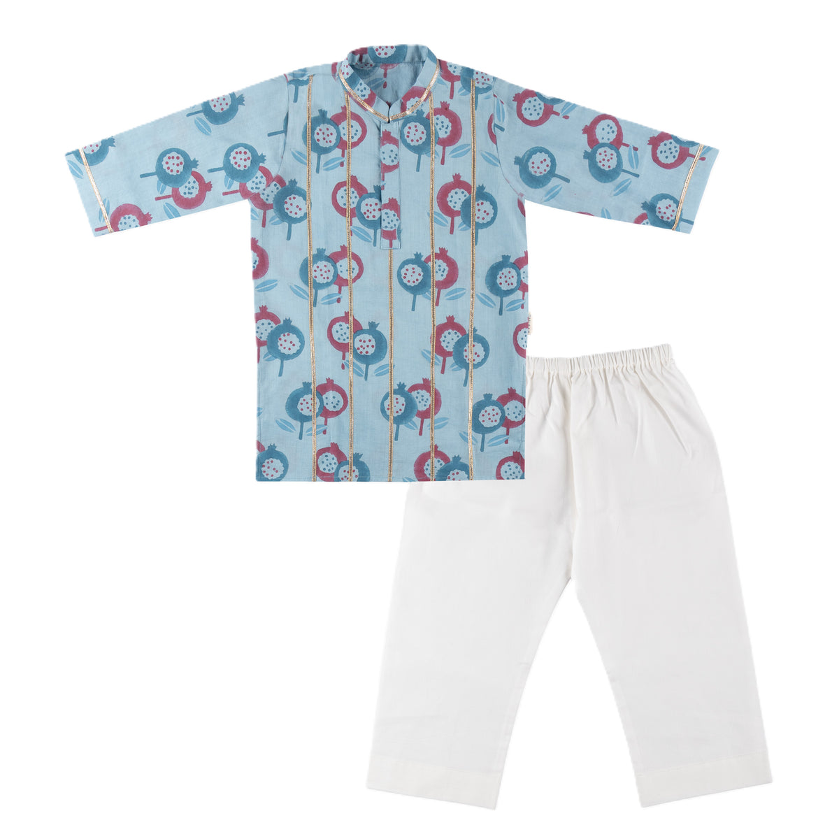 Cotton Kurta Pyjama Set | Hand-Block Printed (Gota Work)