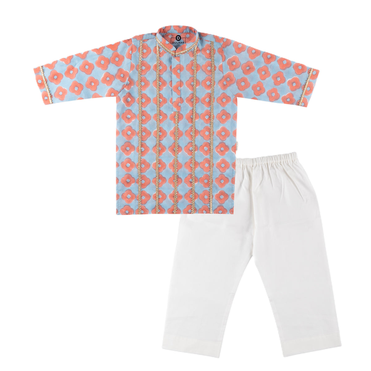 Cotton Kurta Pyjama Set | Hand-Block Printed (Gota Work)