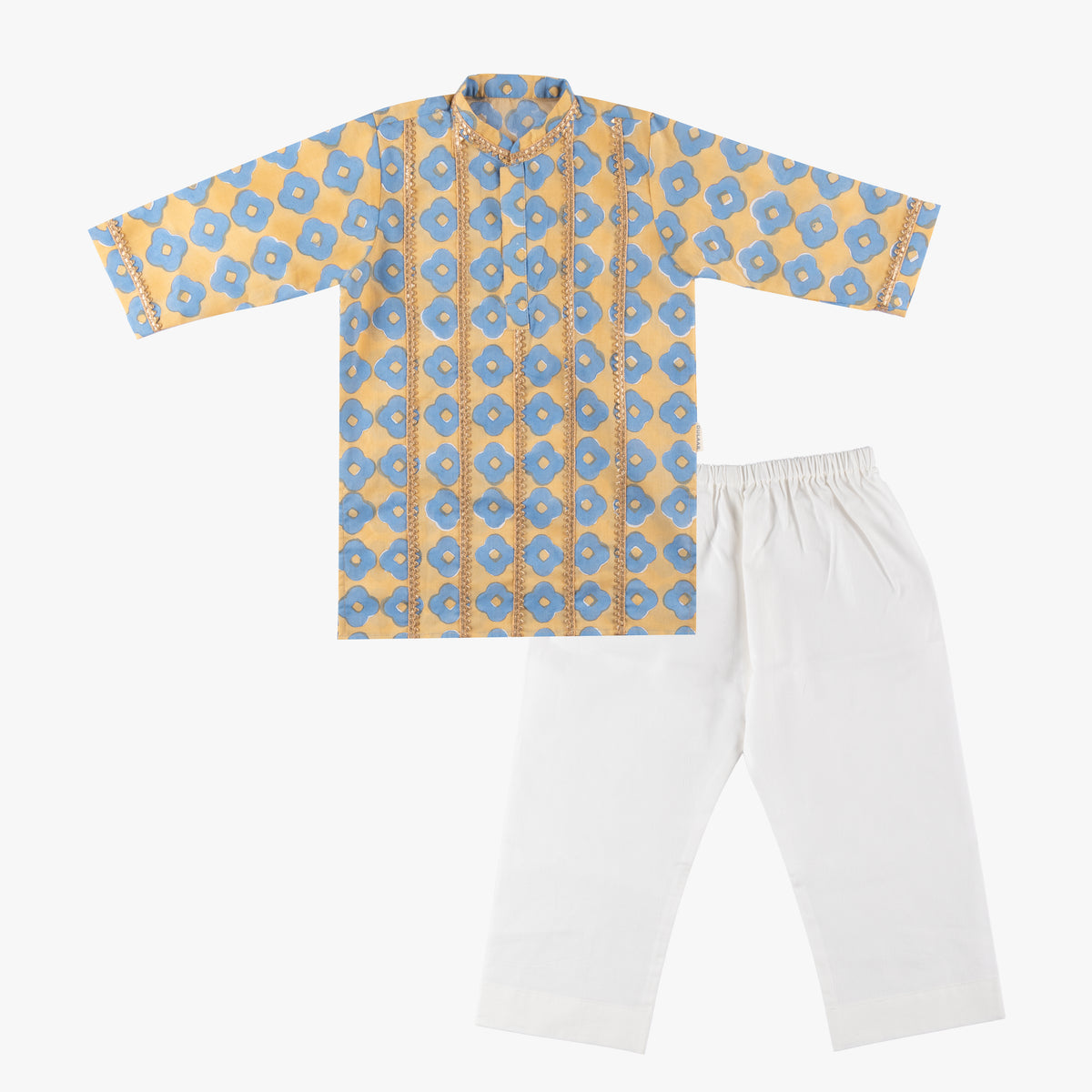 Cotton Kurta Pyjama Set | Hand-Block Printed (Gota Work)