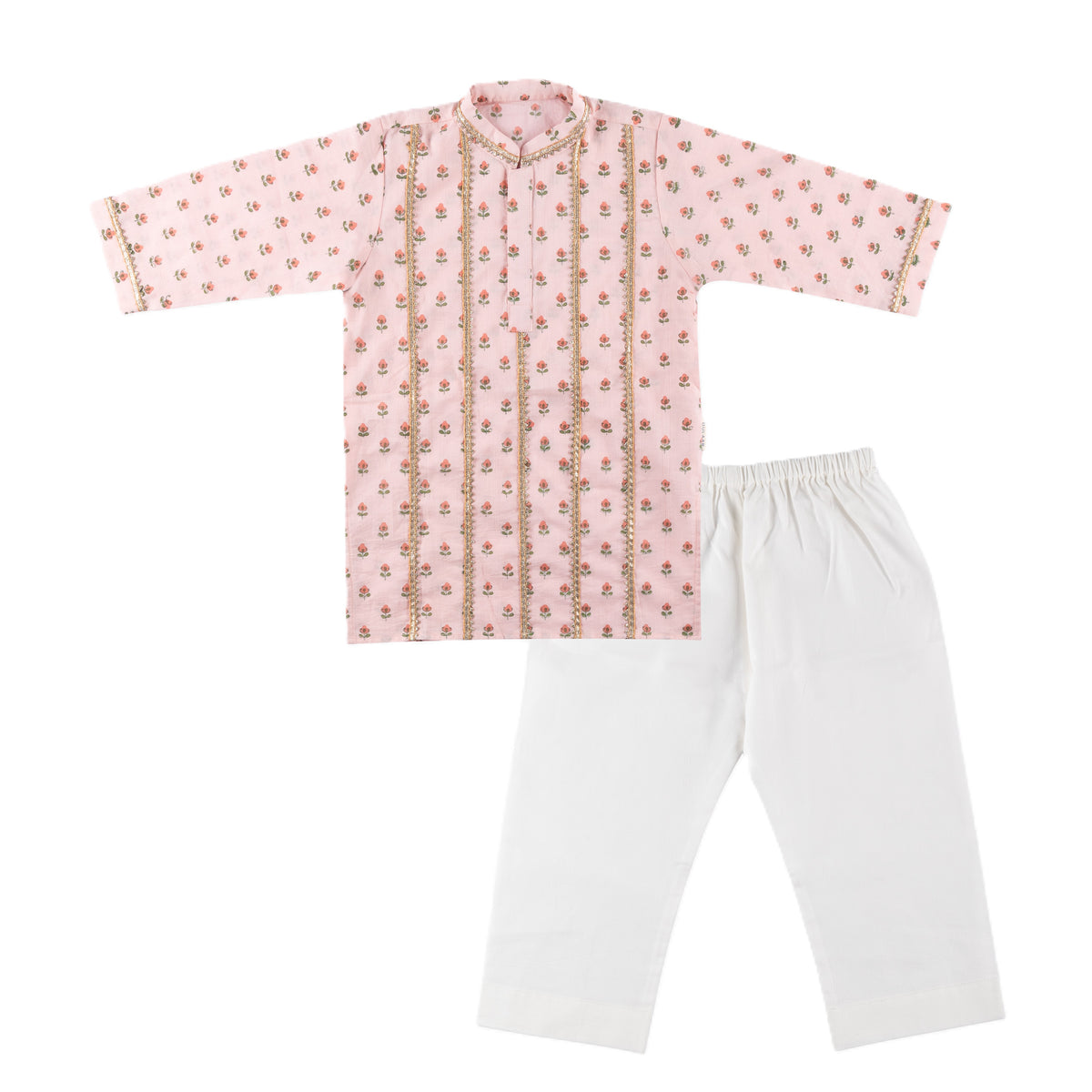 Cotton Kurta Pyjama Set | Hand-Block Printed (Gota Work)