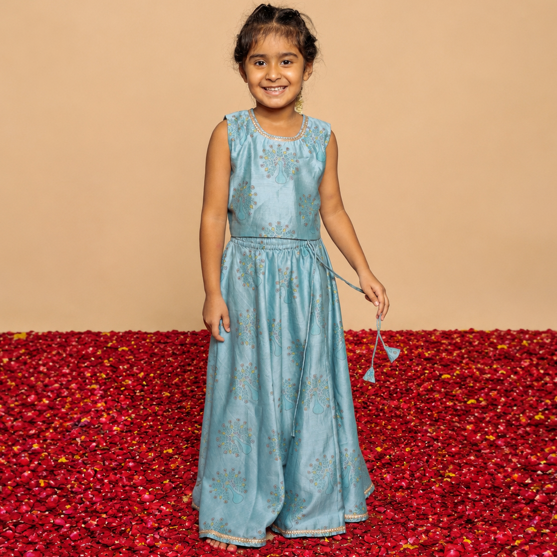 Chanderi Lehenga Set | Hand-Block Printed (Gota Work)