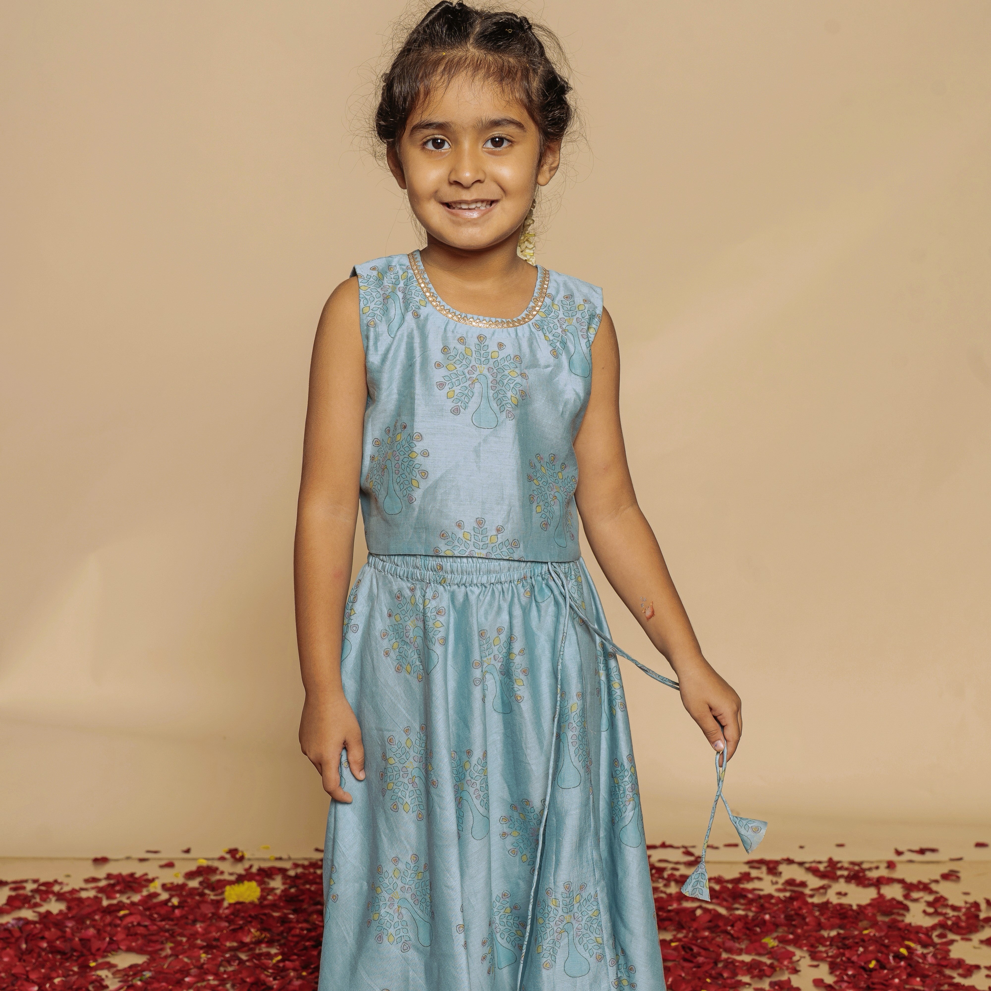 Chanderi Lehenga Set | Hand-Block Printed (Gota Work)
